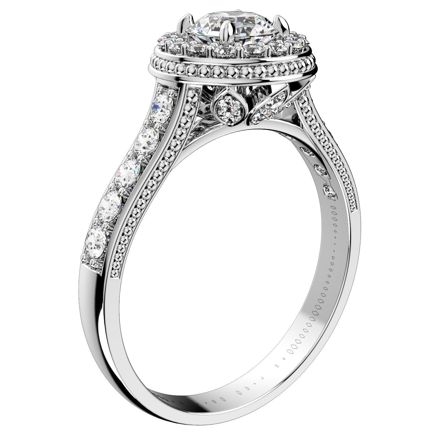 Engagement Ring Halo Diamonds 3D CAD Design-O1168PT3D 3D print model_5