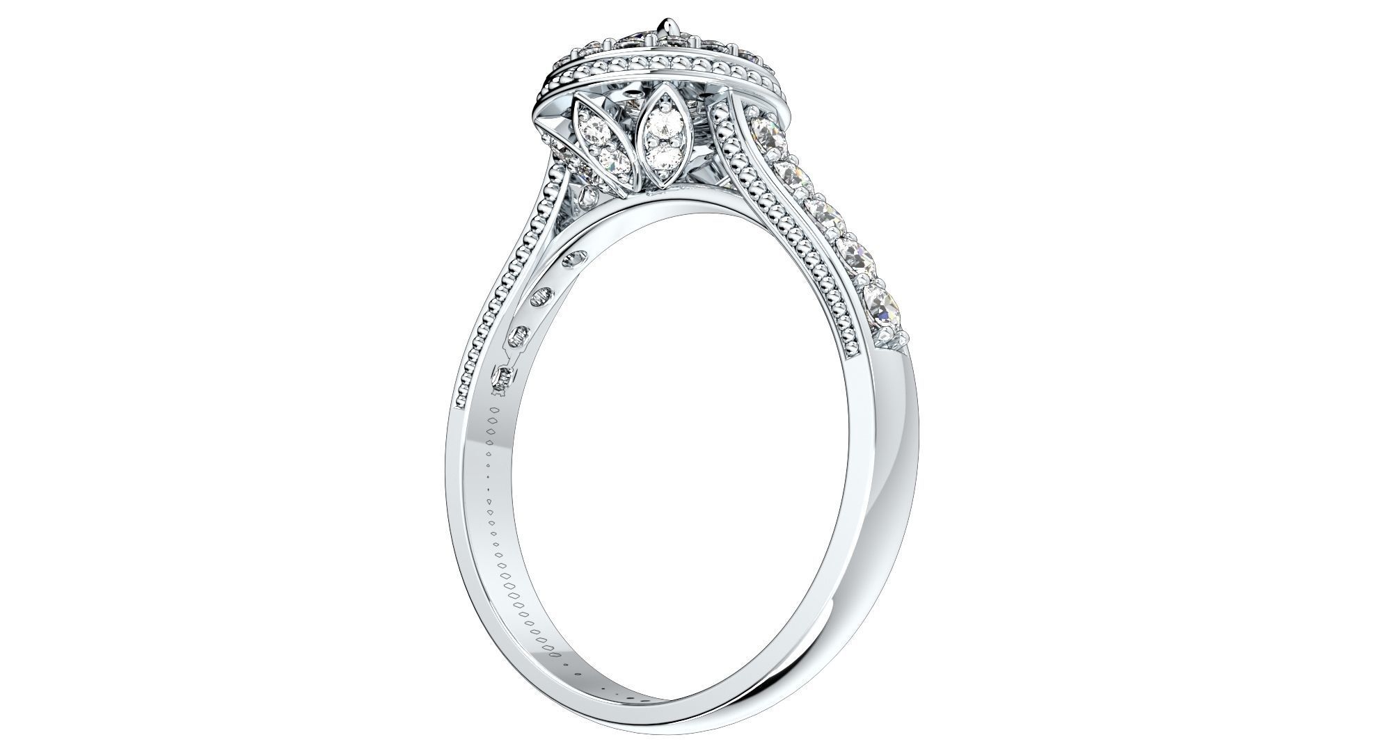 Engagement Ring Halo Diamonds 3D CAD Design-O1168PT3D 3D print model_3