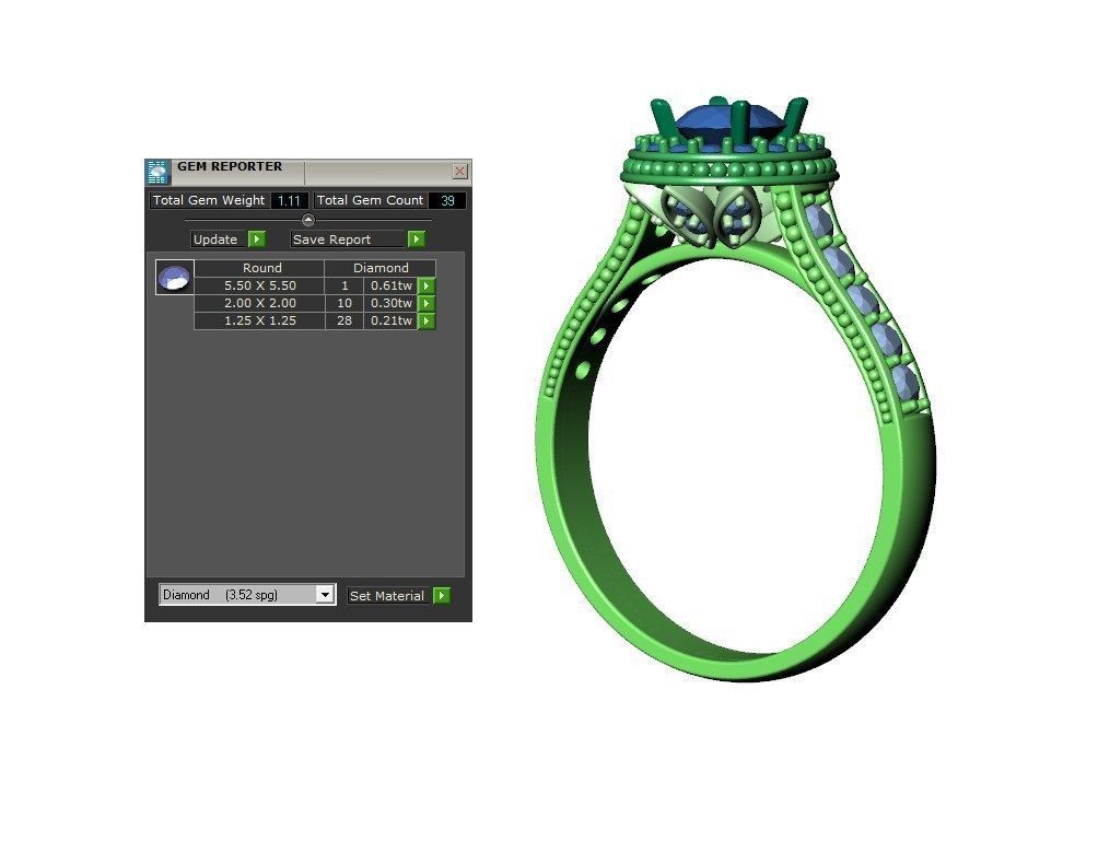 Engagement Ring Halo Diamonds 3D CAD Design-O1168PT3D 3D print model_14