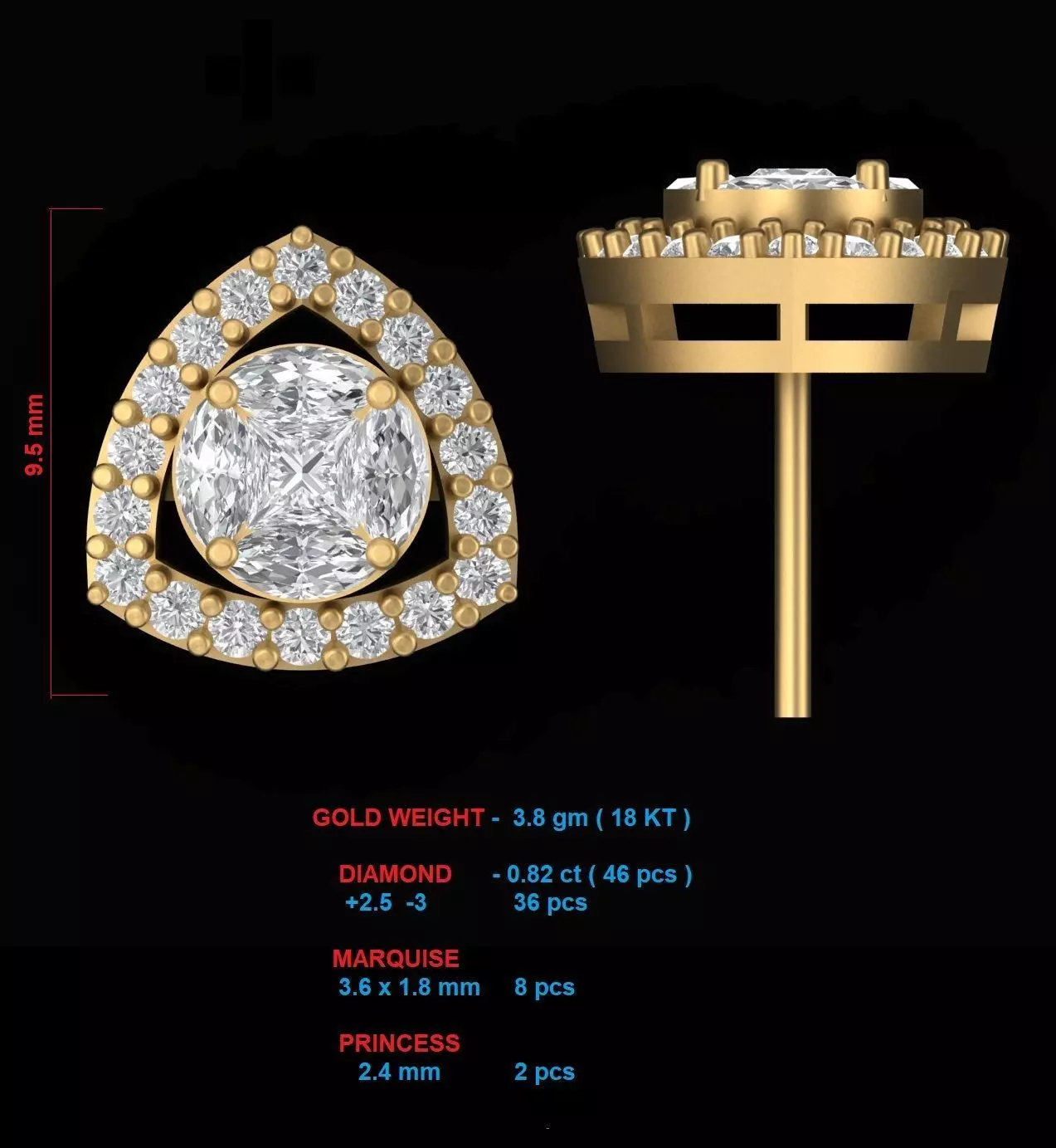 EARRING diamond stud gold Free 3D print model