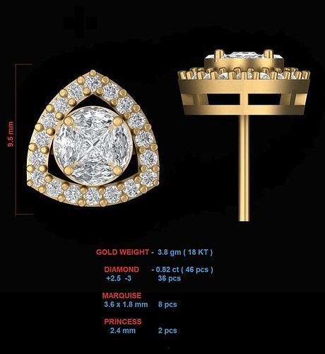 EARRING diamond stud gold Free 3D print model