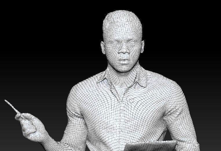 Young serious man with paper folder and pen 259 Low-poly 3D model_5