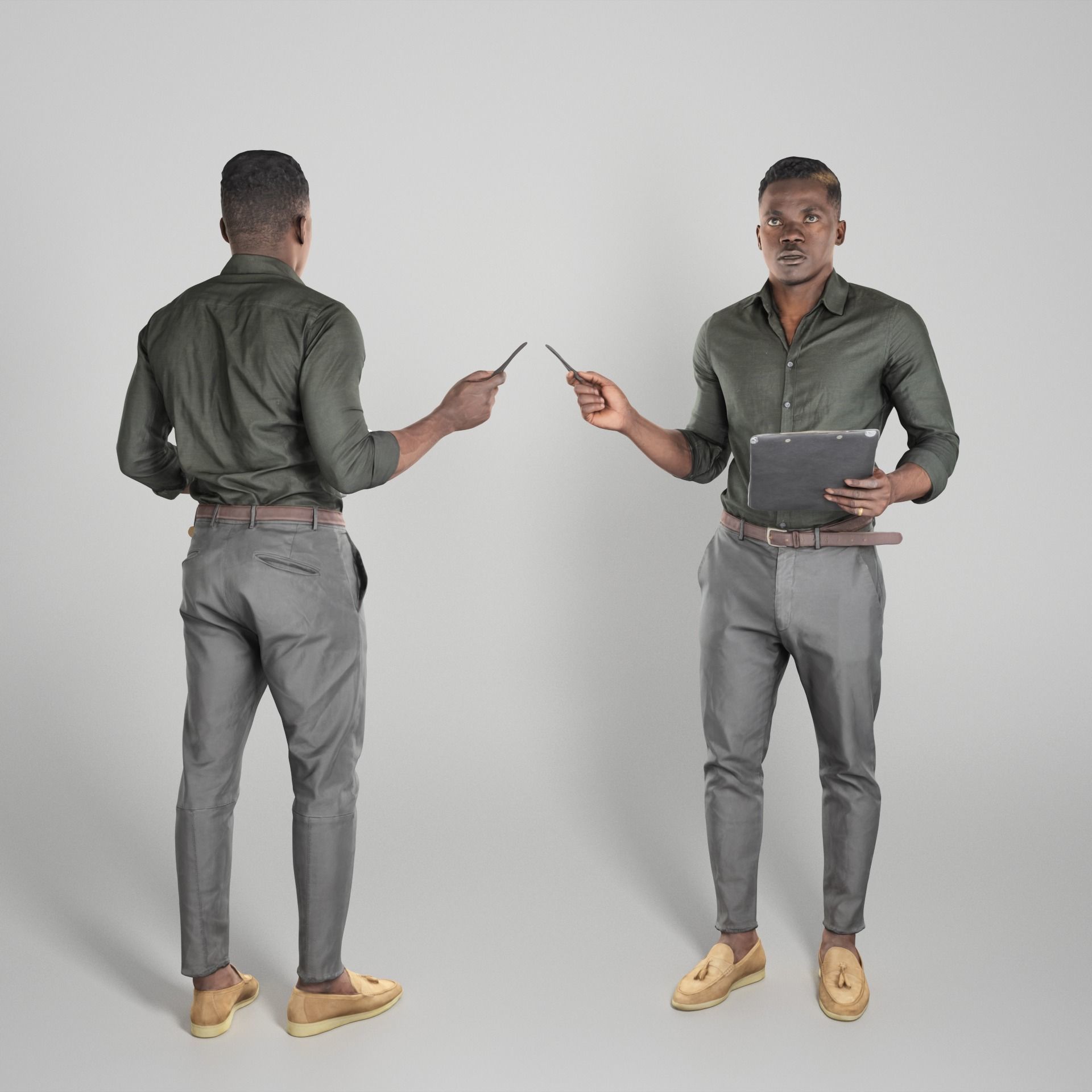 Young serious man with paper folder and pen 259 Low-poly 3D model_1