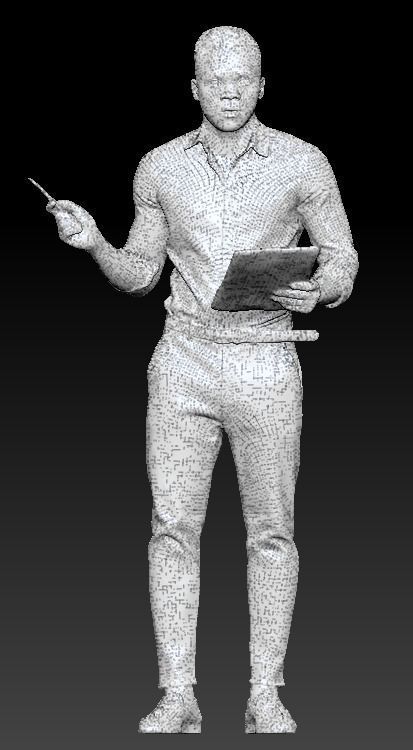 Young serious man with paper folder and pen 259 Low-poly 3D model_4