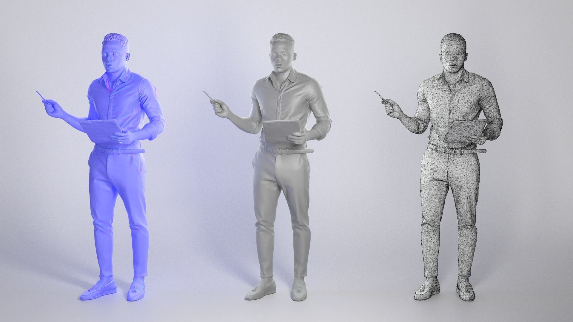 Young serious man with paper folder and pen 259 Low-poly 3D model_3