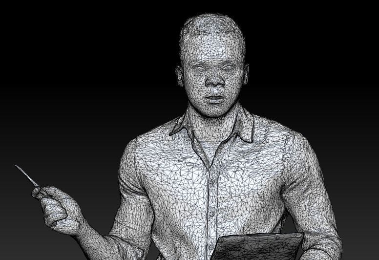 Young serious man with paper folder and pen 259 Low-poly 3D model_7