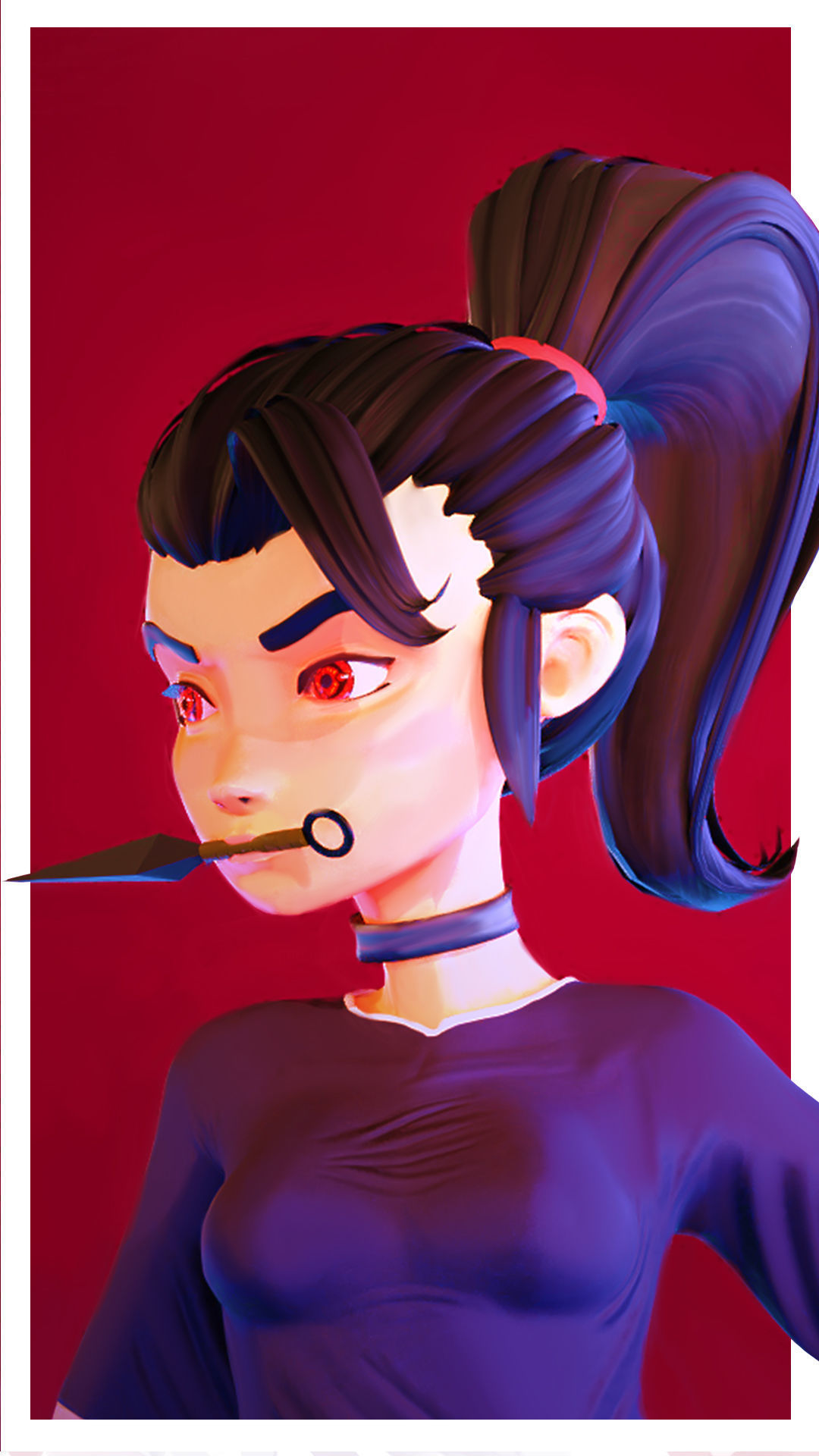 Female character with mangekyo sharingan naruto anime Low-poly 3D model_6