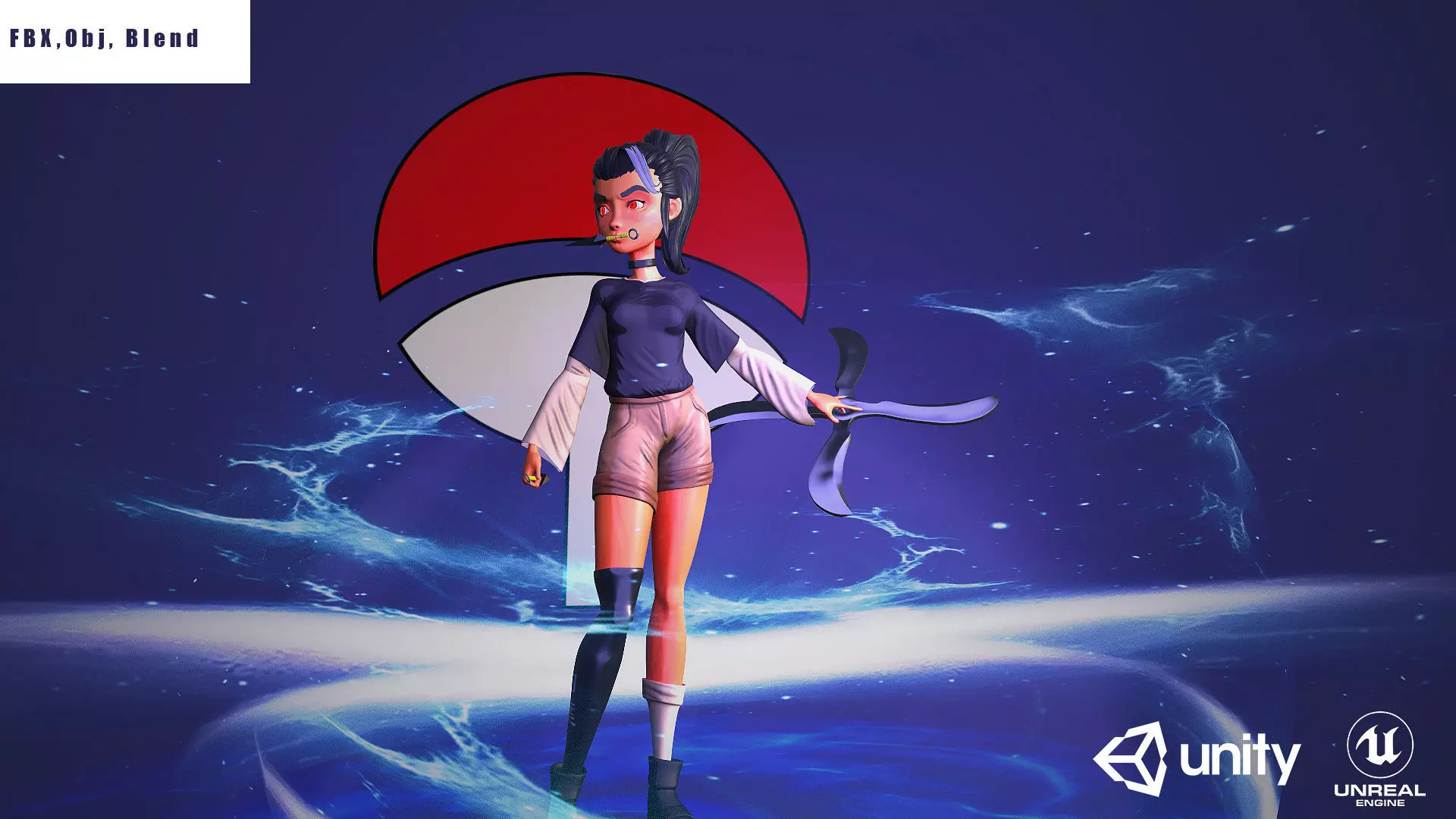 Female character with mangekyo sharingan naruto anime Low-poly 3D model_0
