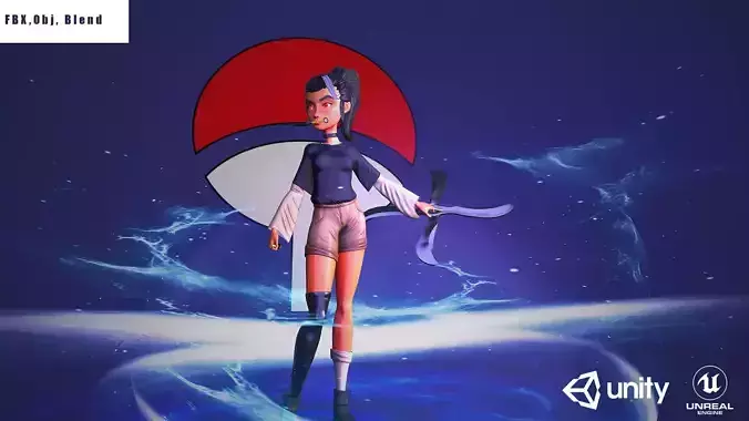 Female character with mangekyo sharingan naruto anime Low-poly 3D model