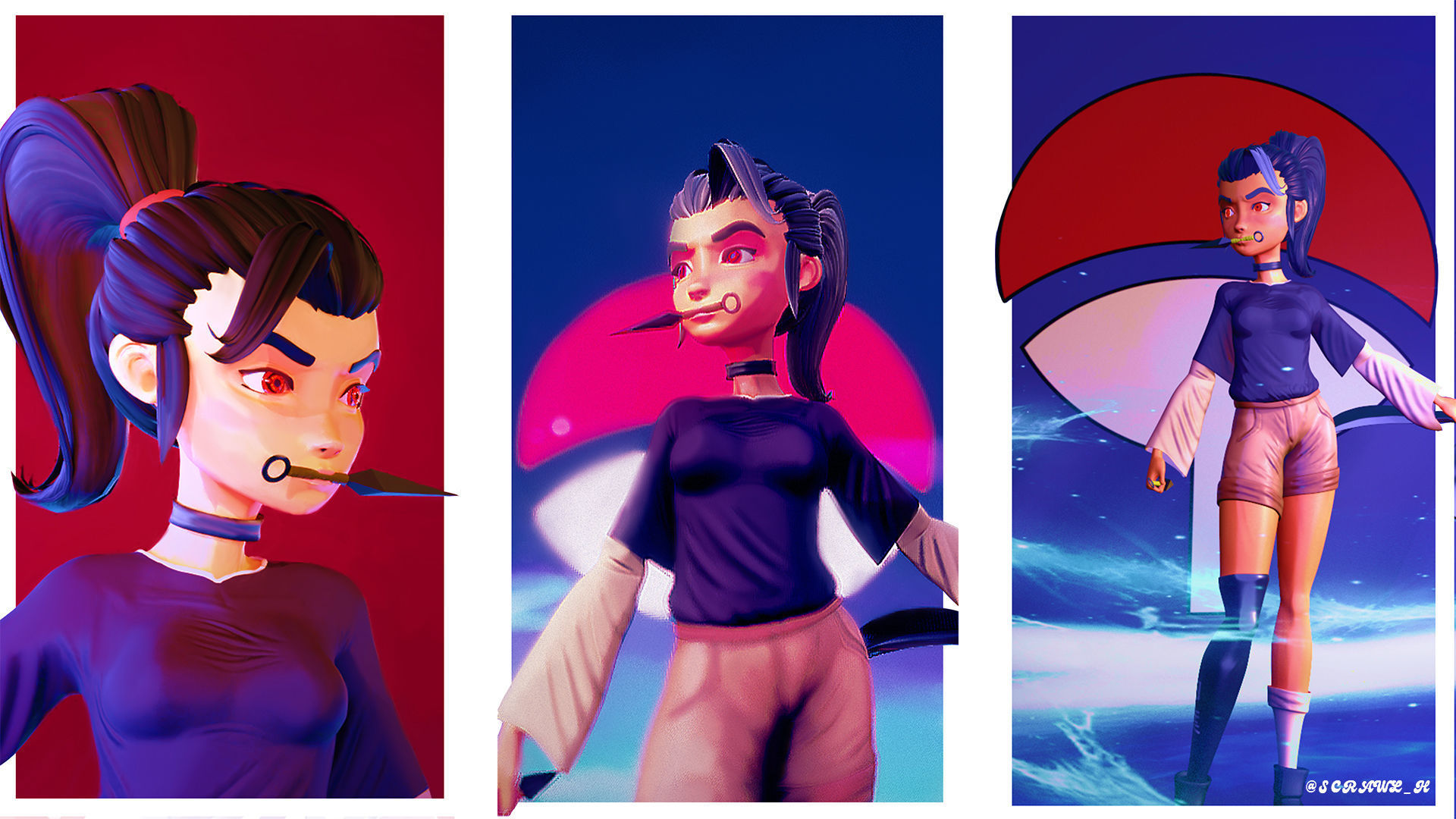 Female character with mangekyo sharingan naruto anime Low-poly 3D model_2