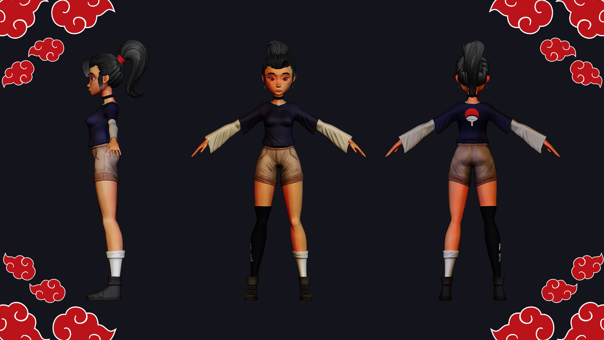 Female character with mangekyo sharingan naruto anime Low-poly 3D model_8