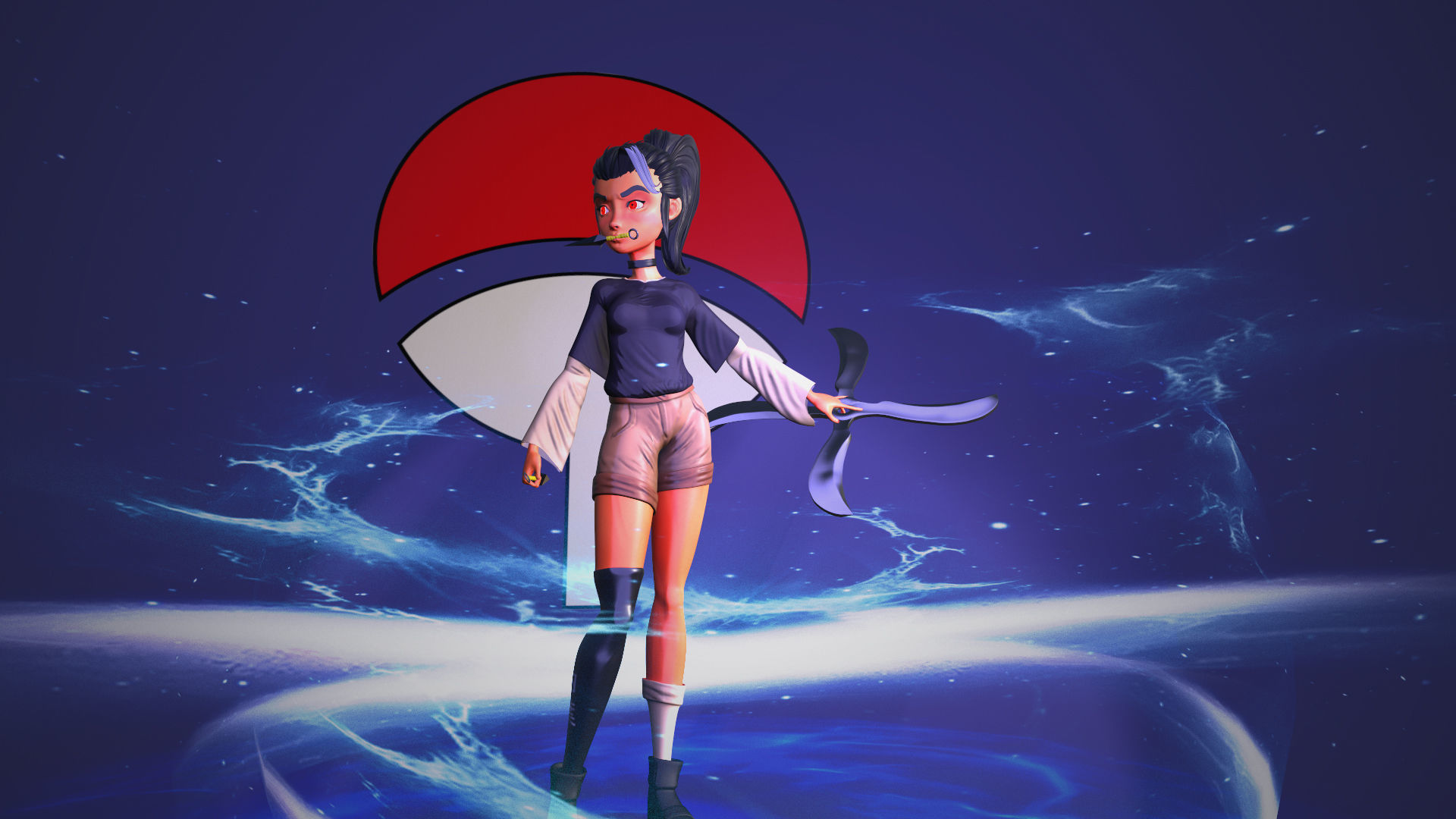 Female character with mangekyo sharingan naruto anime Low-poly 3D model_1
