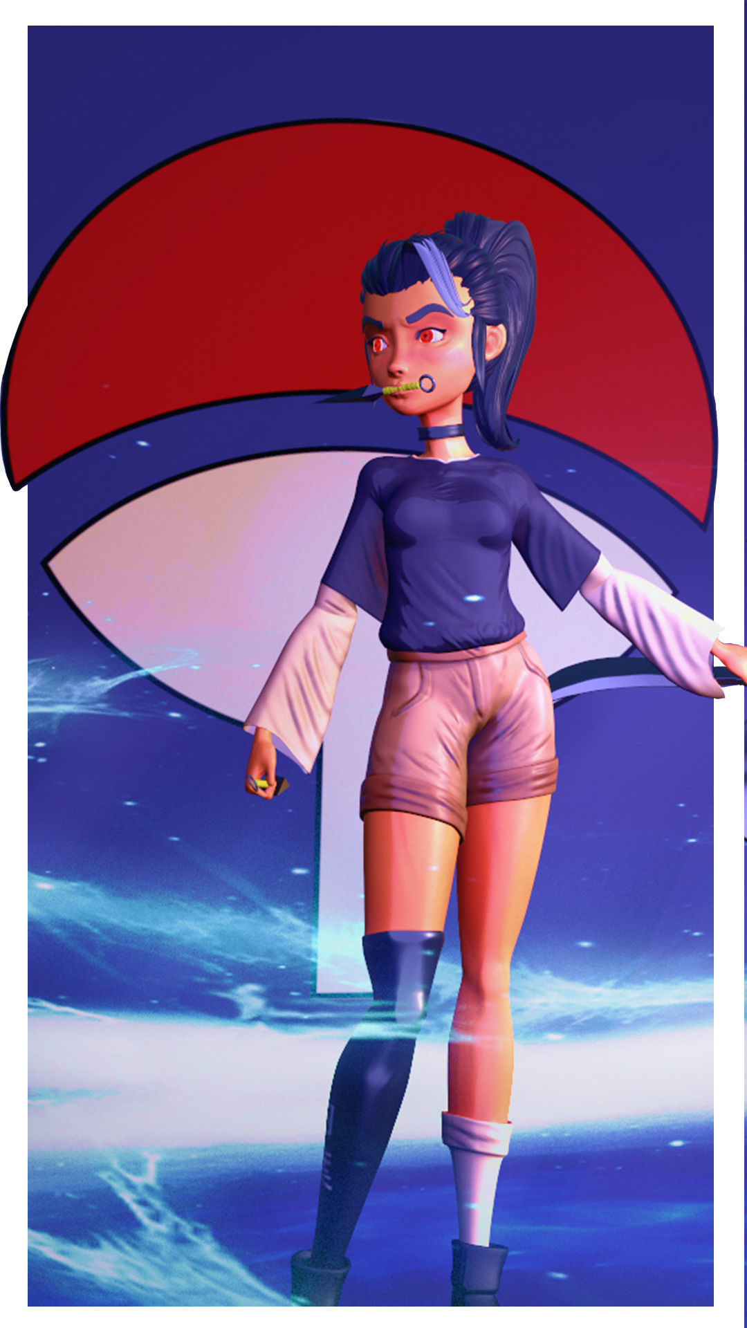 Female character with mangekyo sharingan naruto anime Low-poly 3D model_5