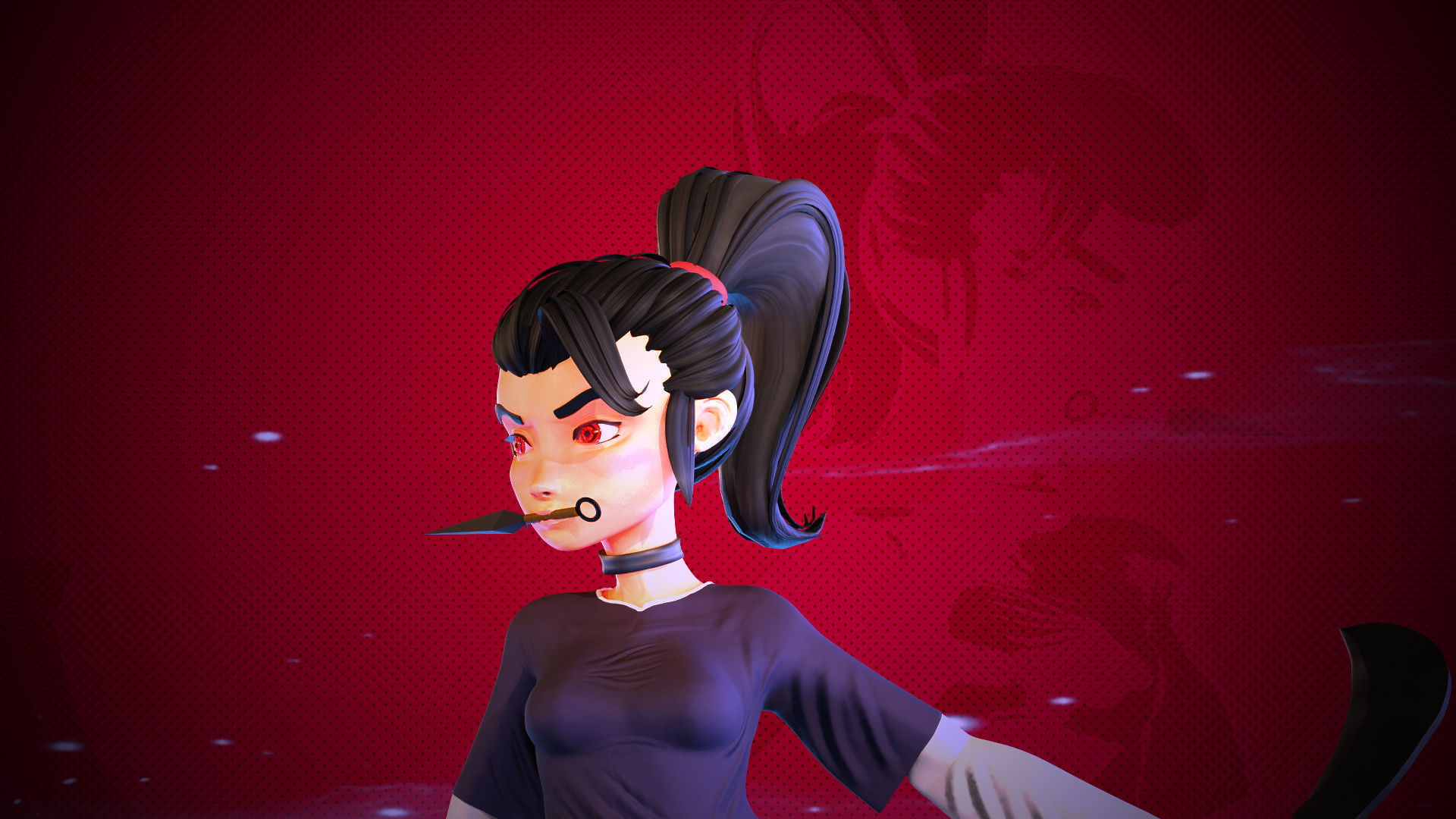 Female character with mangekyo sharingan naruto anime Low-poly 3D model_7