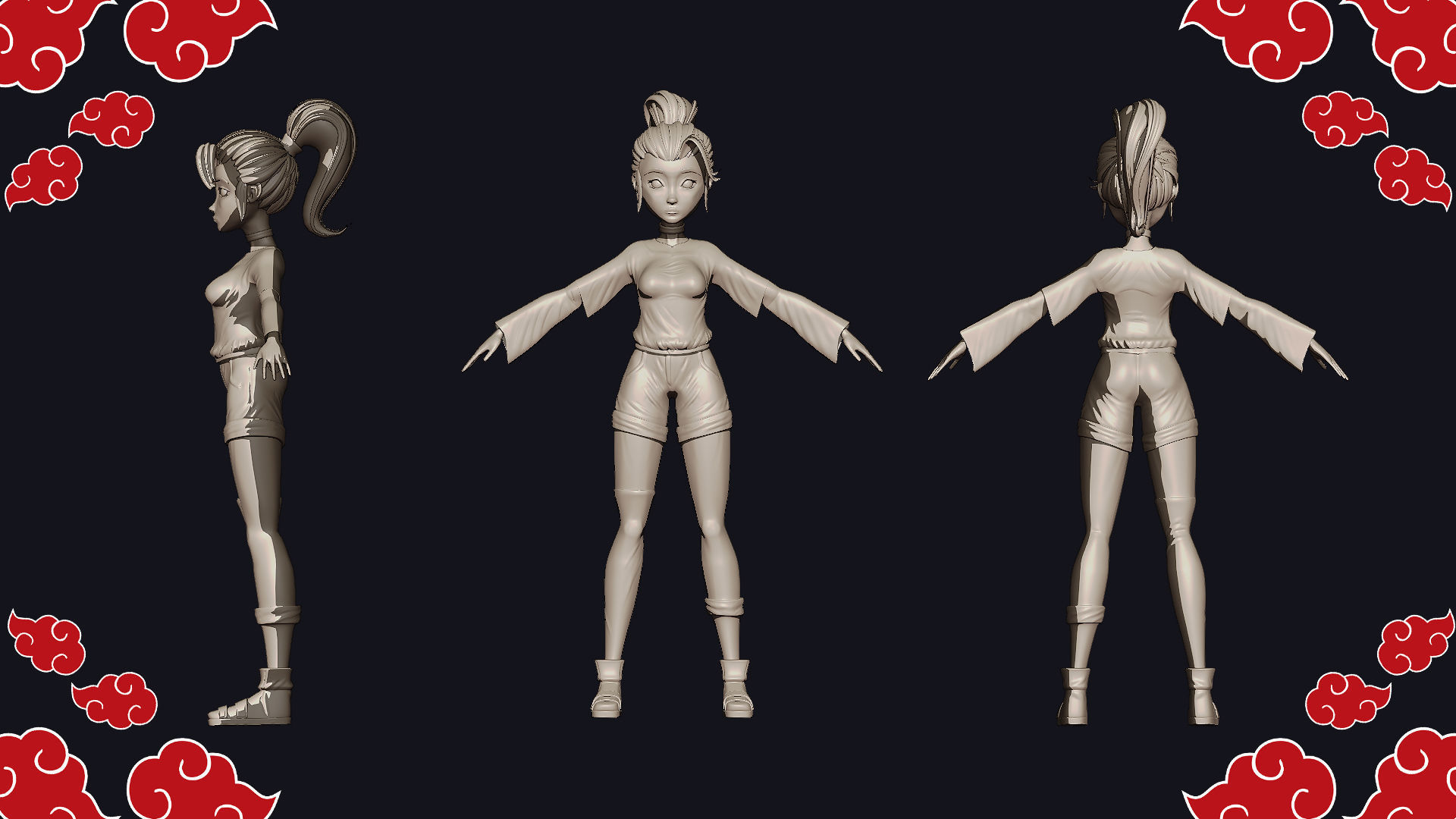 Female character with mangekyo sharingan naruto anime Low-poly 3D model_9