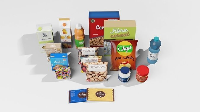 Groceries 1 food and beverage products Low-poly 3D model 3