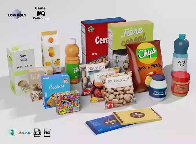 Groceries 1 food and beverage products Low-poly 3D model