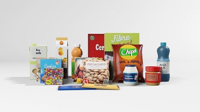 Groceries 1 food and beverage products Low-poly 3D model 2