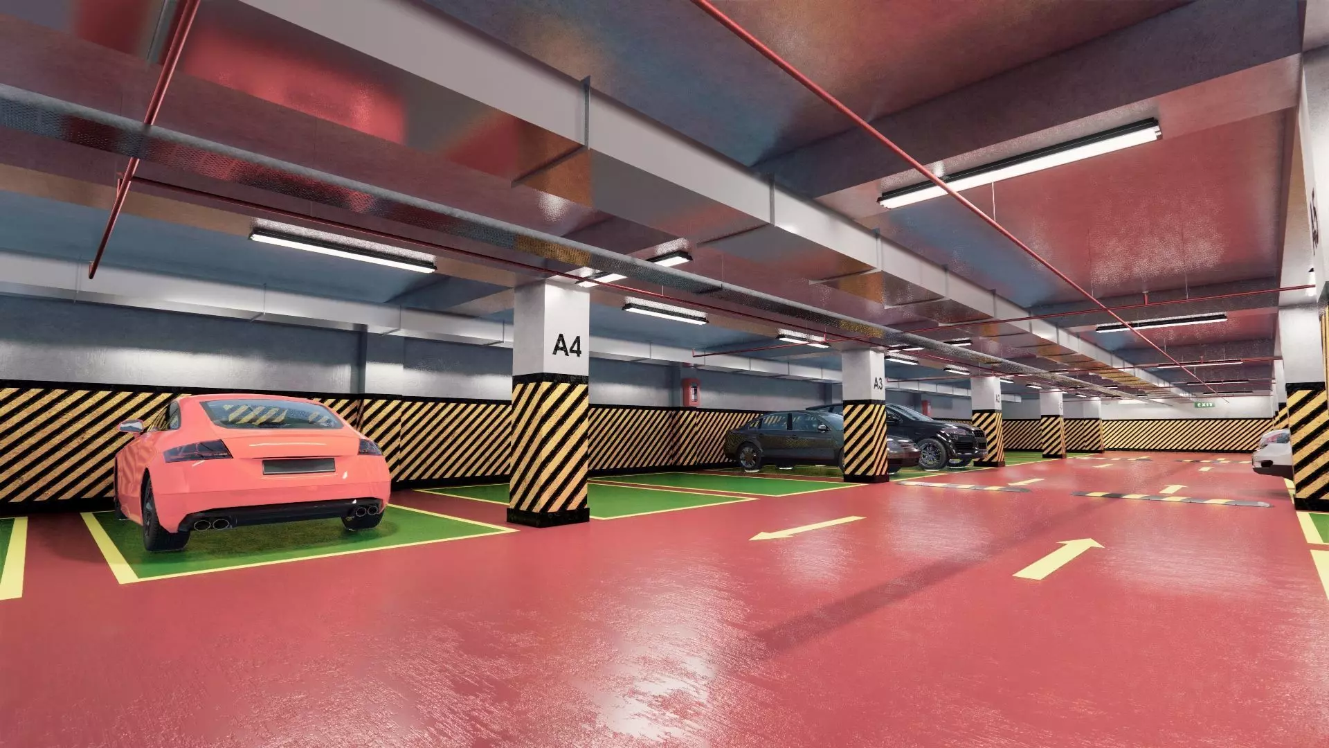 CARPARK parking garage with cars parked in it Low-poly 3D model_0