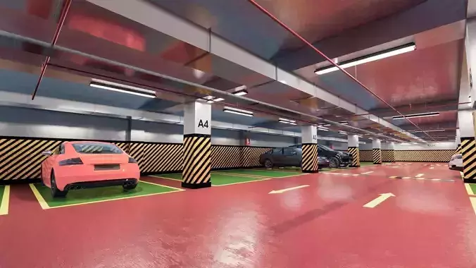 CARPARK parking garage with cars parked in it Low-poly 3D model
