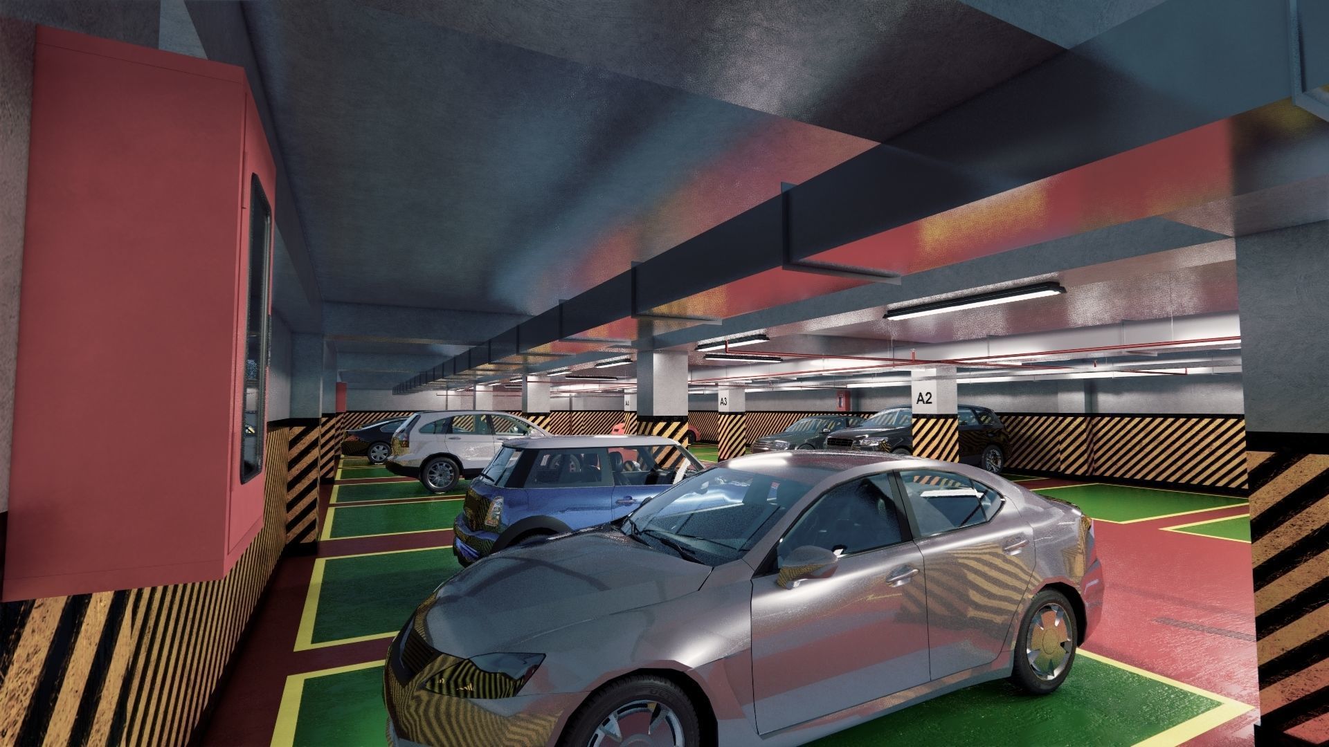 CARPARK parking garage with cars parked in it Low-poly 3D model_22