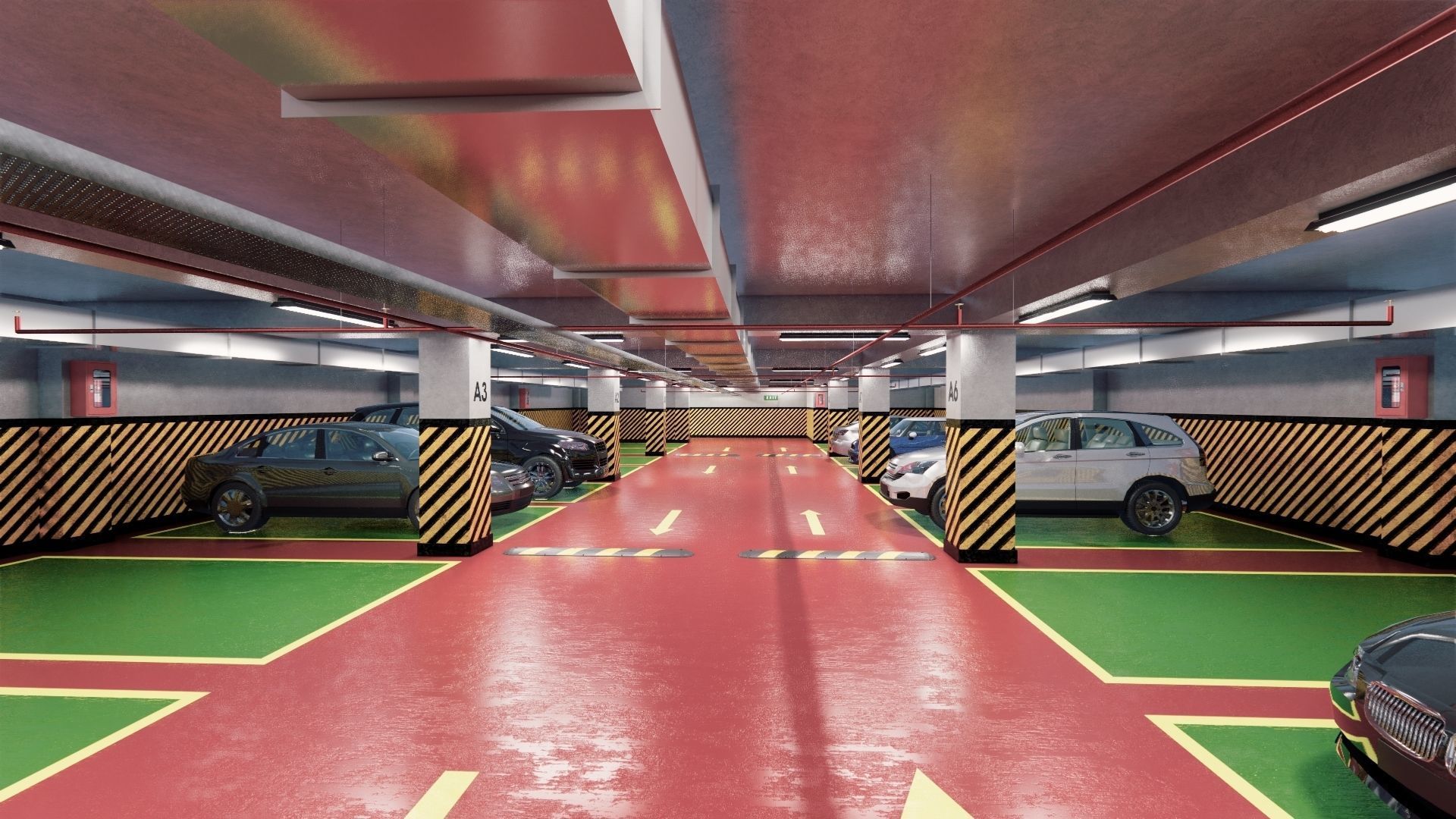 CARPARK parking garage with cars parked in it Low-poly 3D model_2