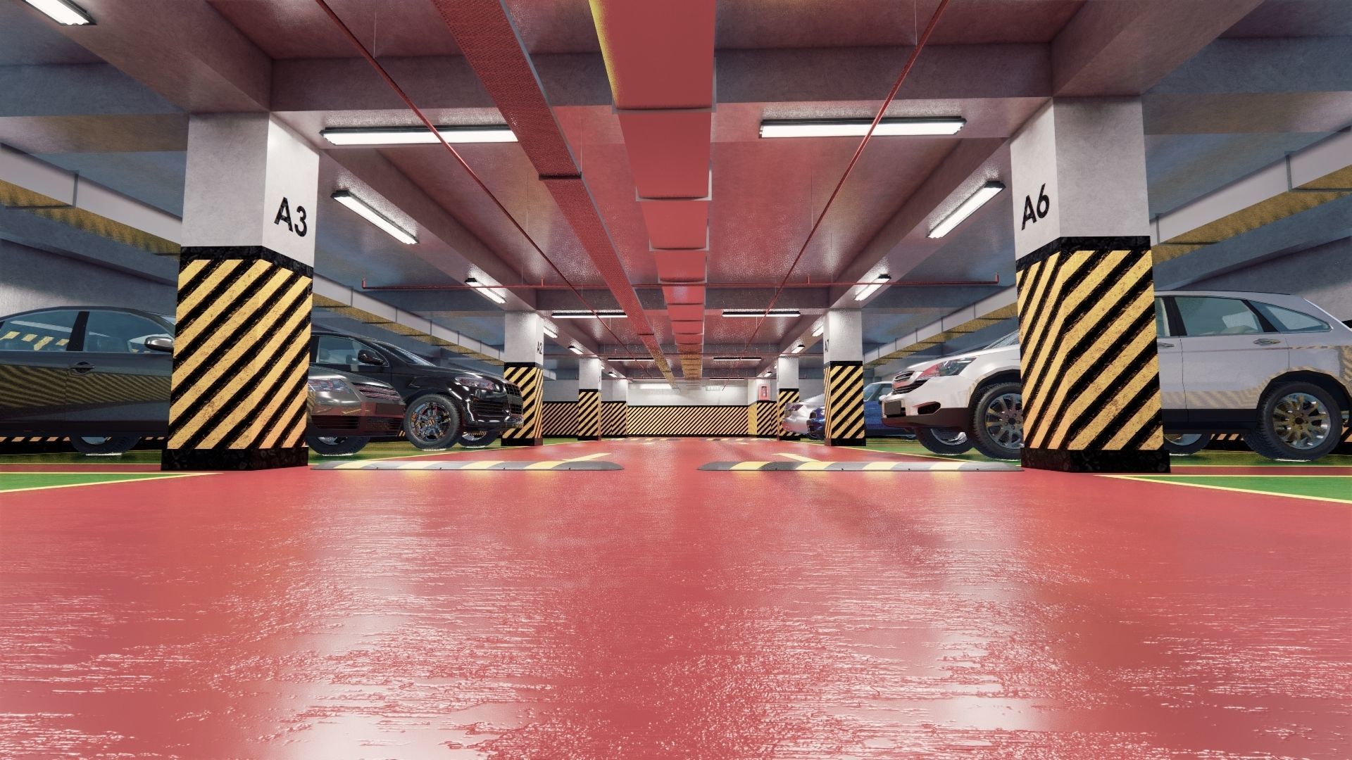 CARPARK parking garage with cars parked in it Low-poly 3D model_4