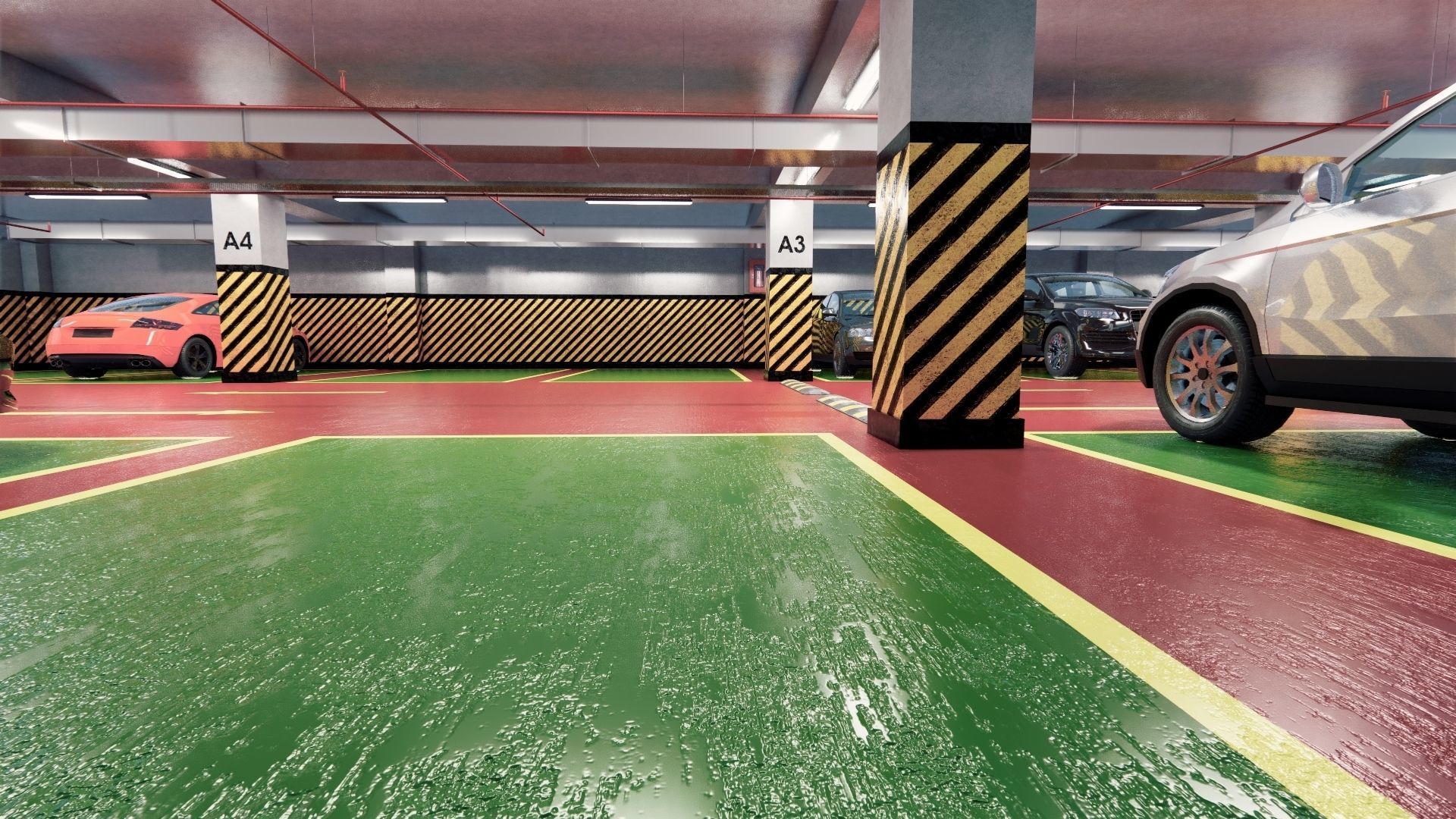 CARPARK parking garage with cars parked in it Low-poly 3D model_11