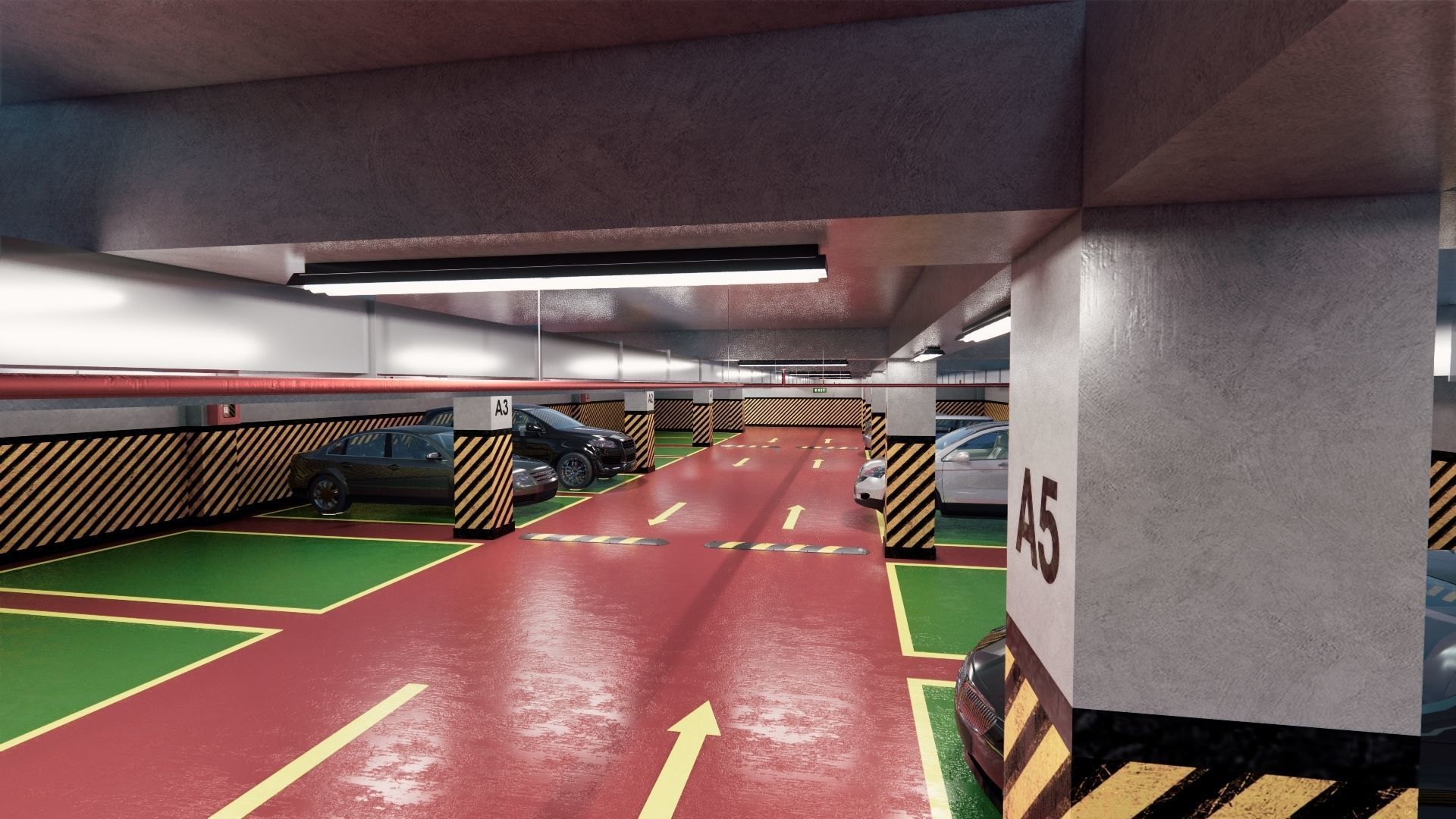CARPARK parking garage with cars parked in it Low-poly 3D model_8