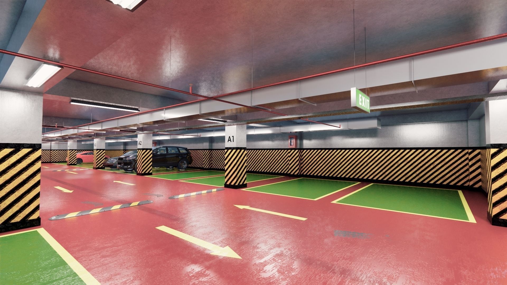 CARPARK parking garage with cars parked in it Low-poly 3D model_17