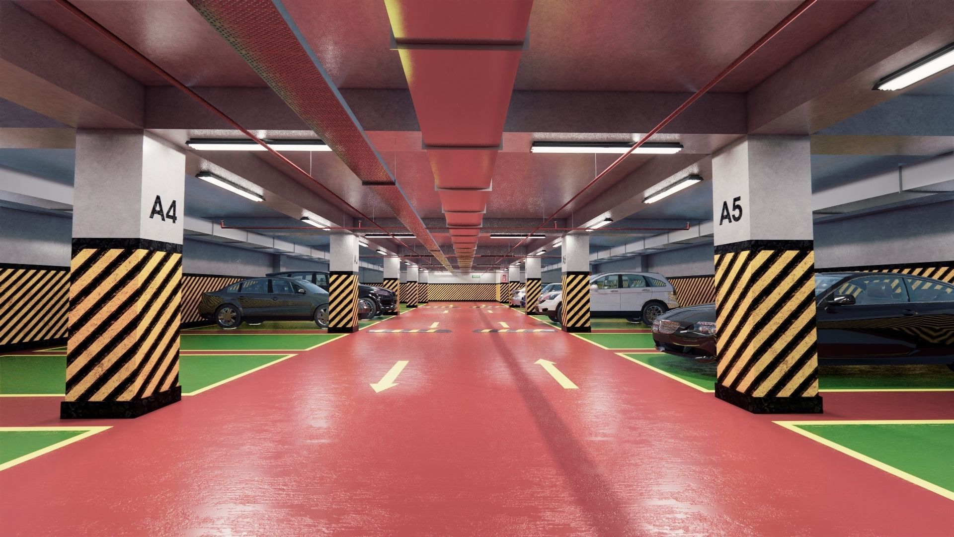 CARPARK parking garage with cars parked in it Low-poly 3D model_13