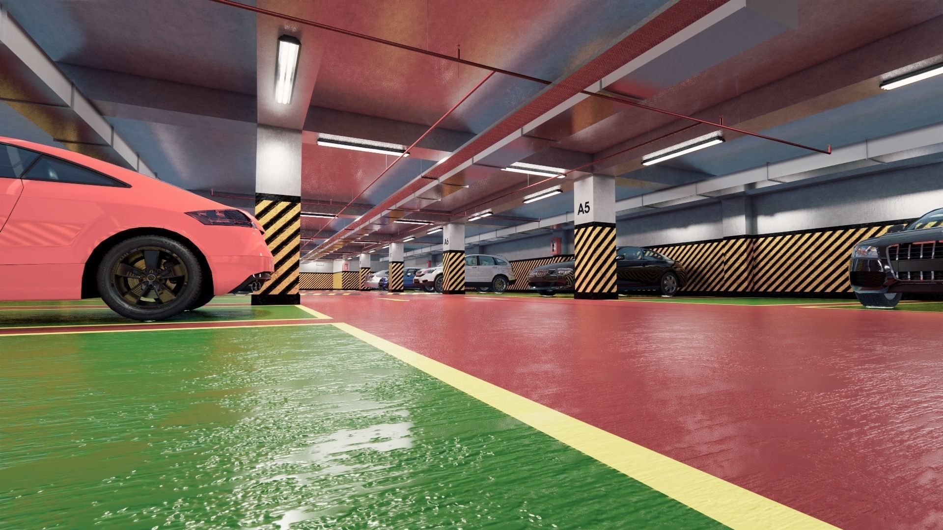 CARPARK parking garage with cars parked in it Low-poly 3D model_3