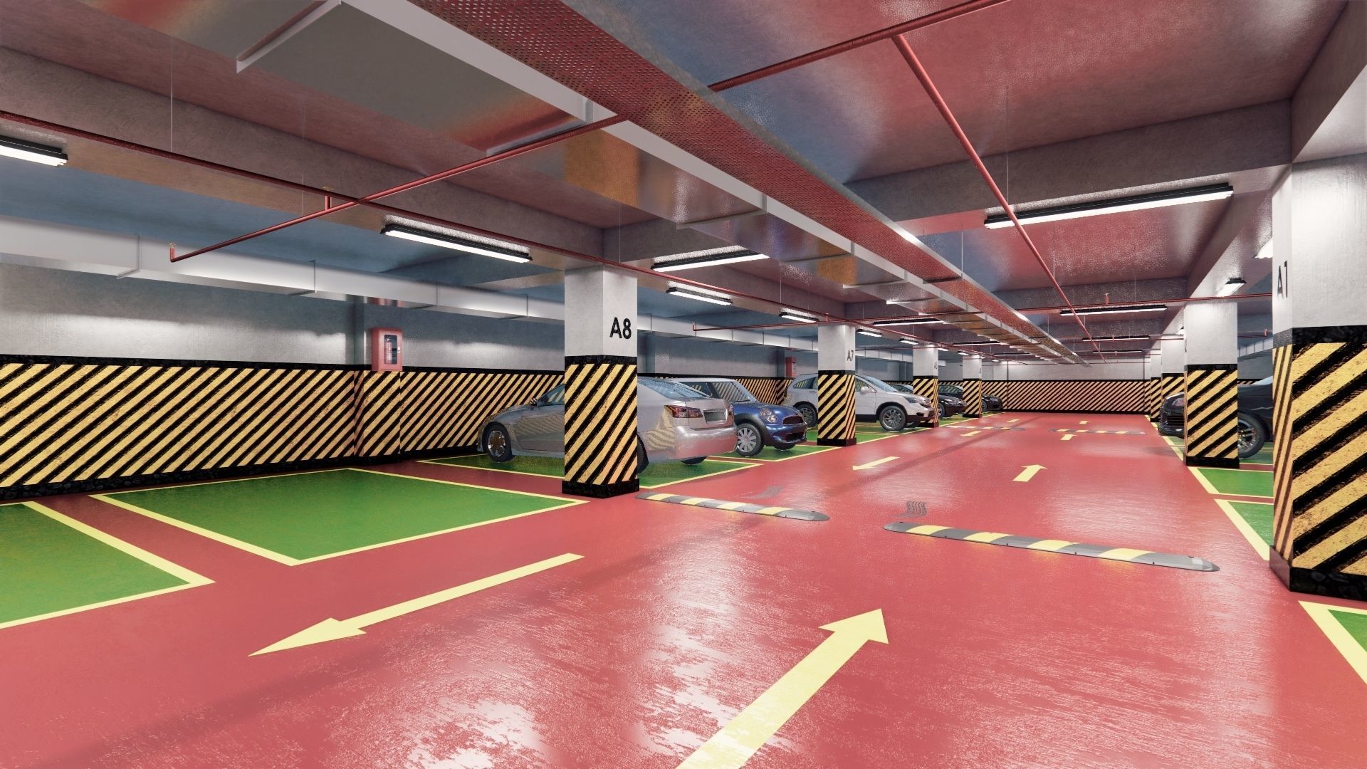 CARPARK parking garage with cars parked in it Low-poly 3D model_21