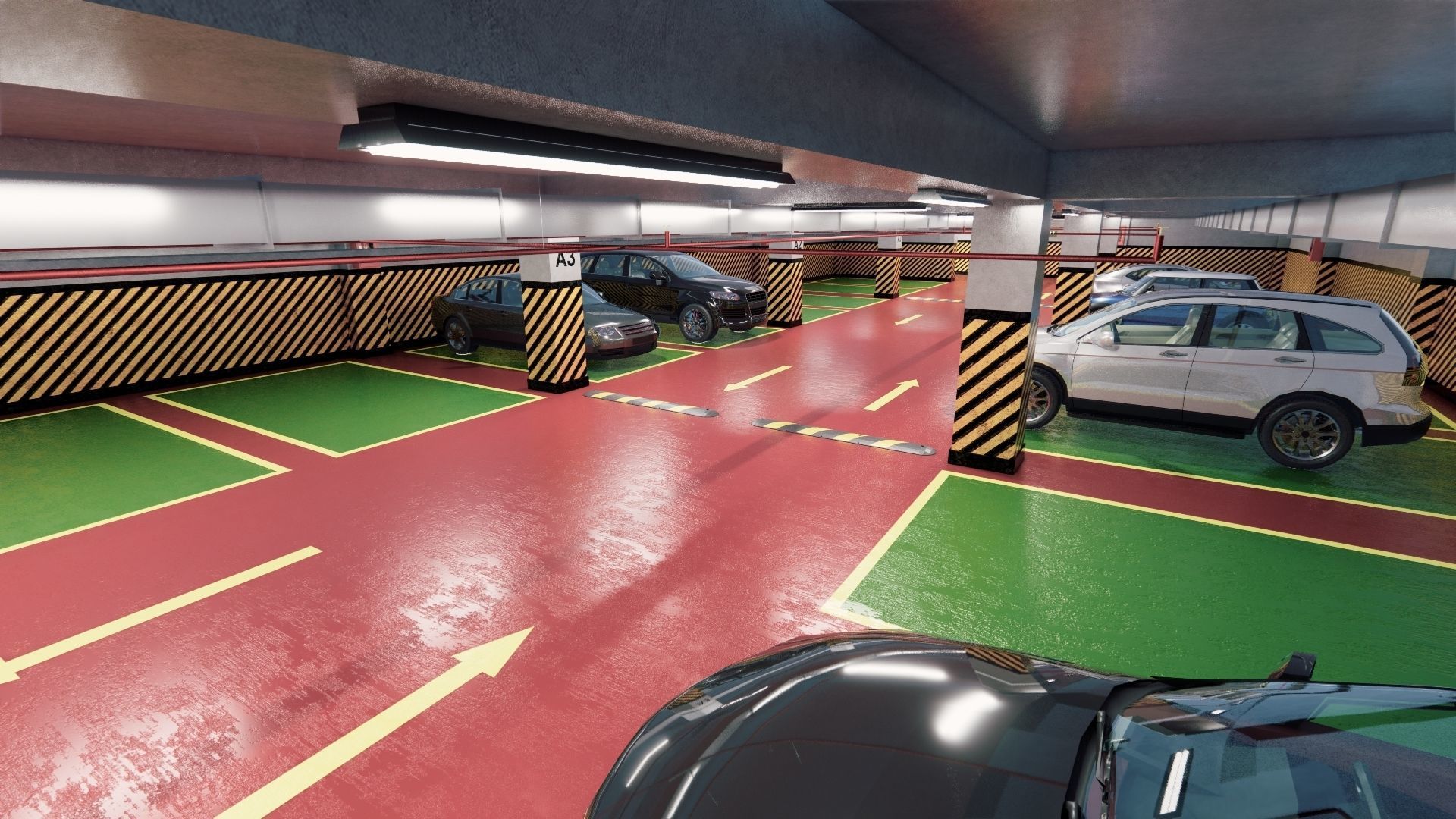 CARPARK parking garage with cars parked in it Low-poly 3D model_9