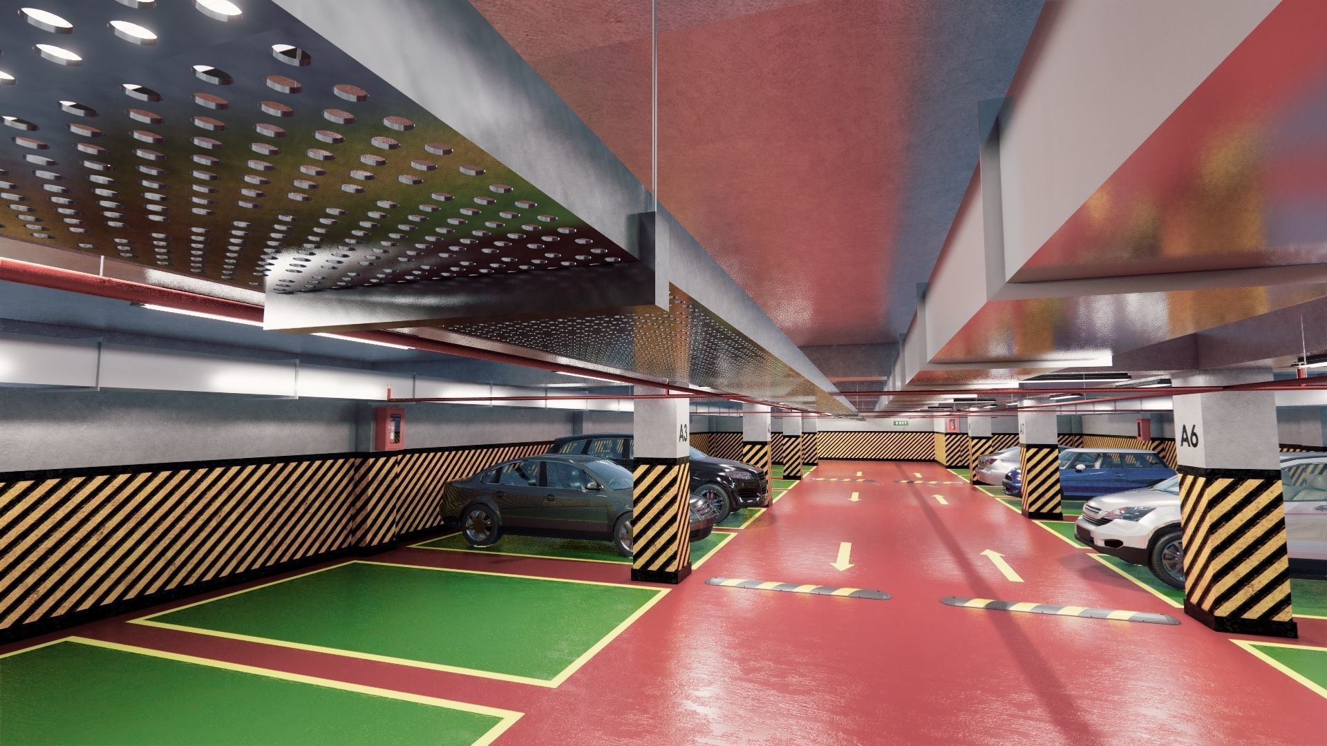 CARPARK parking garage with cars parked in it Low-poly 3D model_10