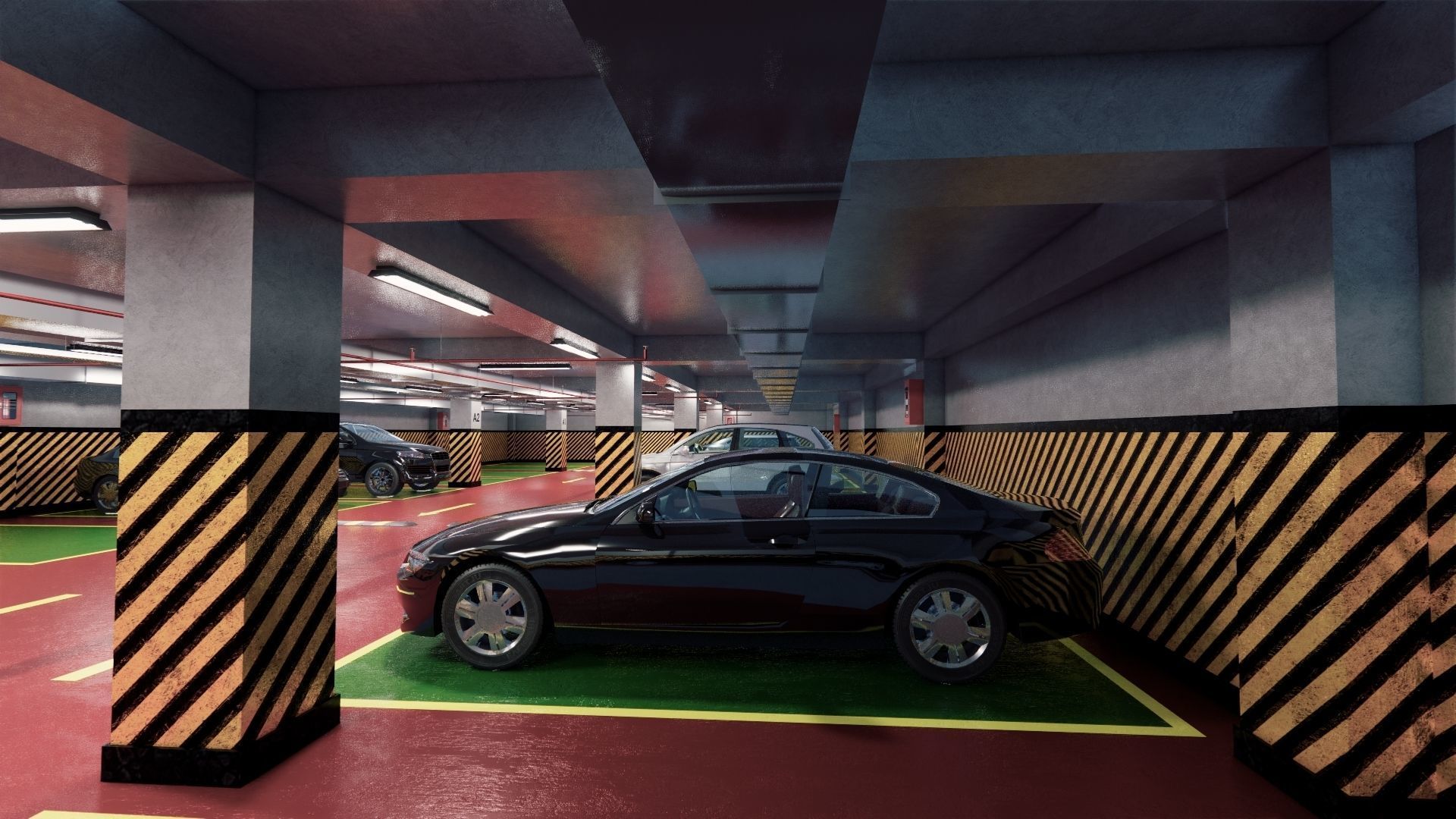 CARPARK parking garage with cars parked in it Low-poly 3D model_19