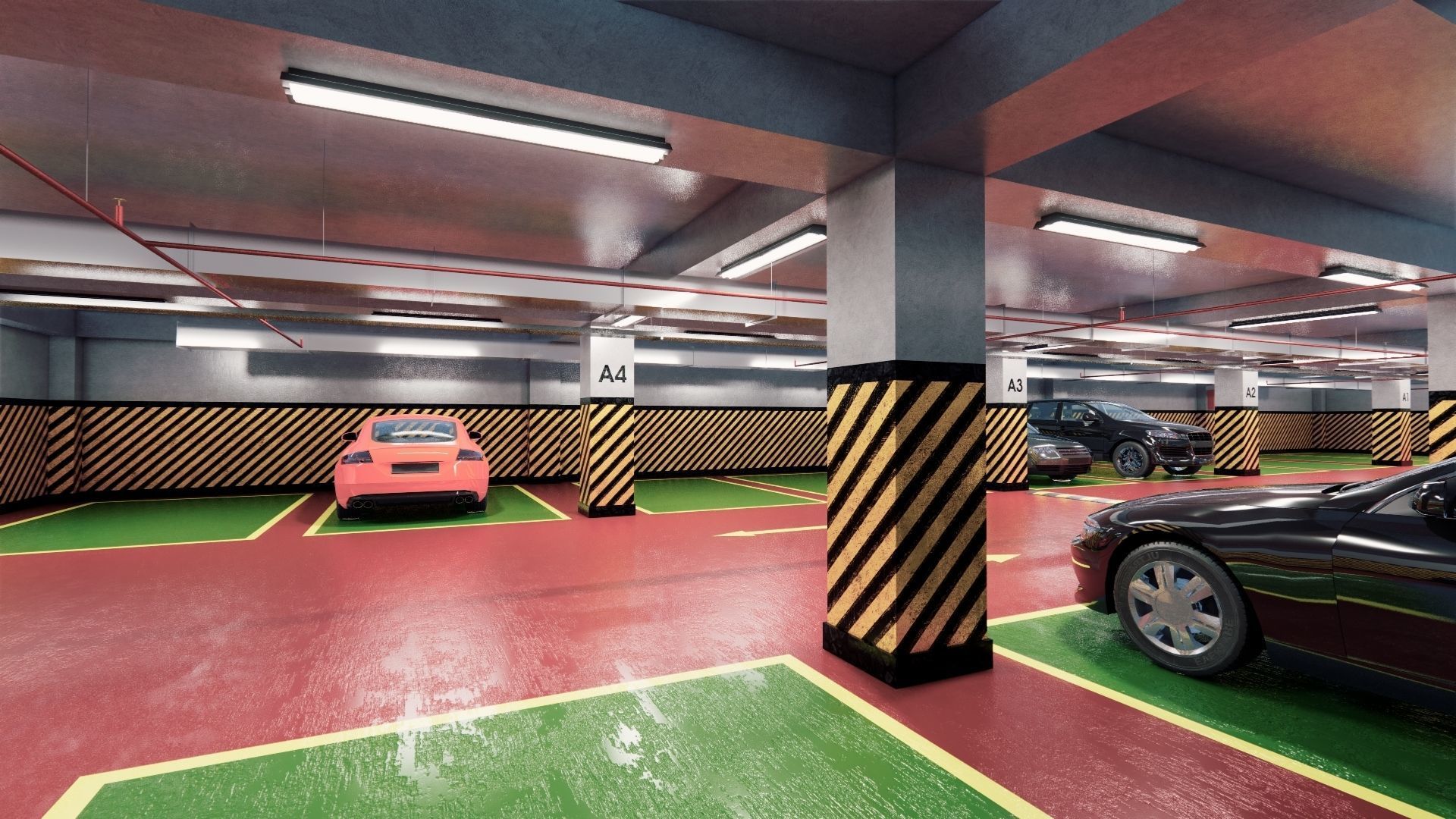 CARPARK parking garage with cars parked in it Low-poly 3D model_18