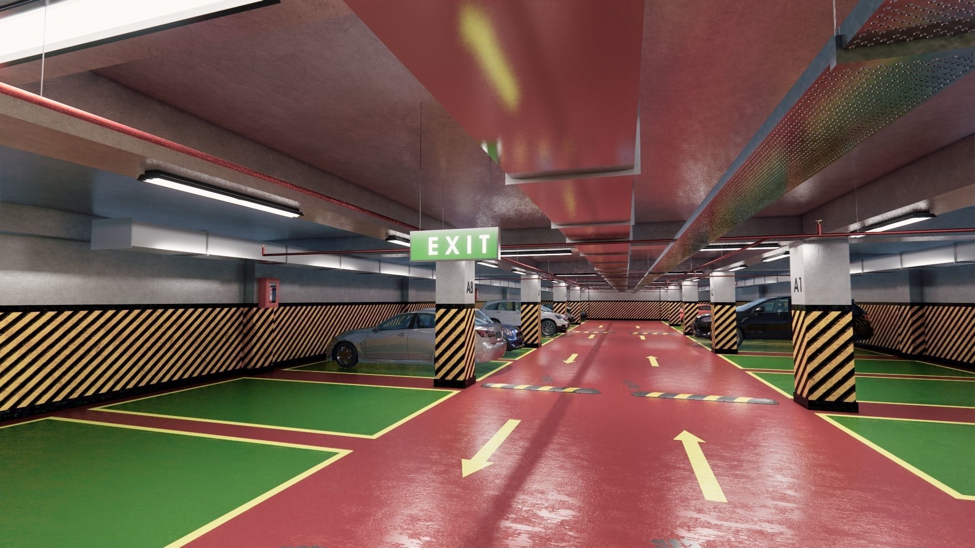 CARPARK parking garage with cars parked in it Low-poly 3D model_16