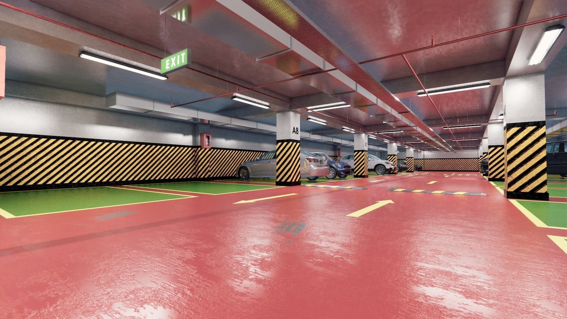CARPARK parking garage with cars parked in it Low-poly 3D model_6