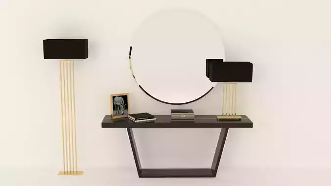 Modern console table with mirror and two lamps