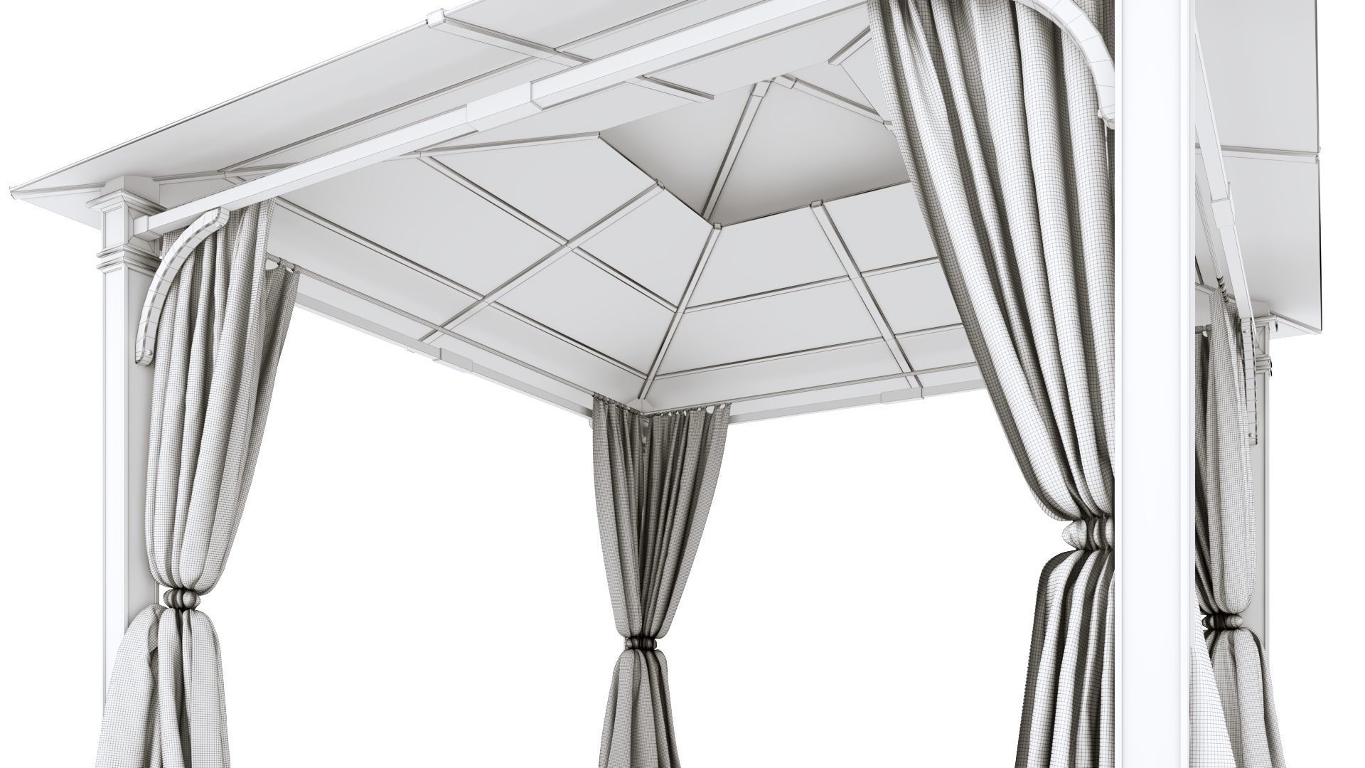 Gazebo outdoor with curtains 3D model_16