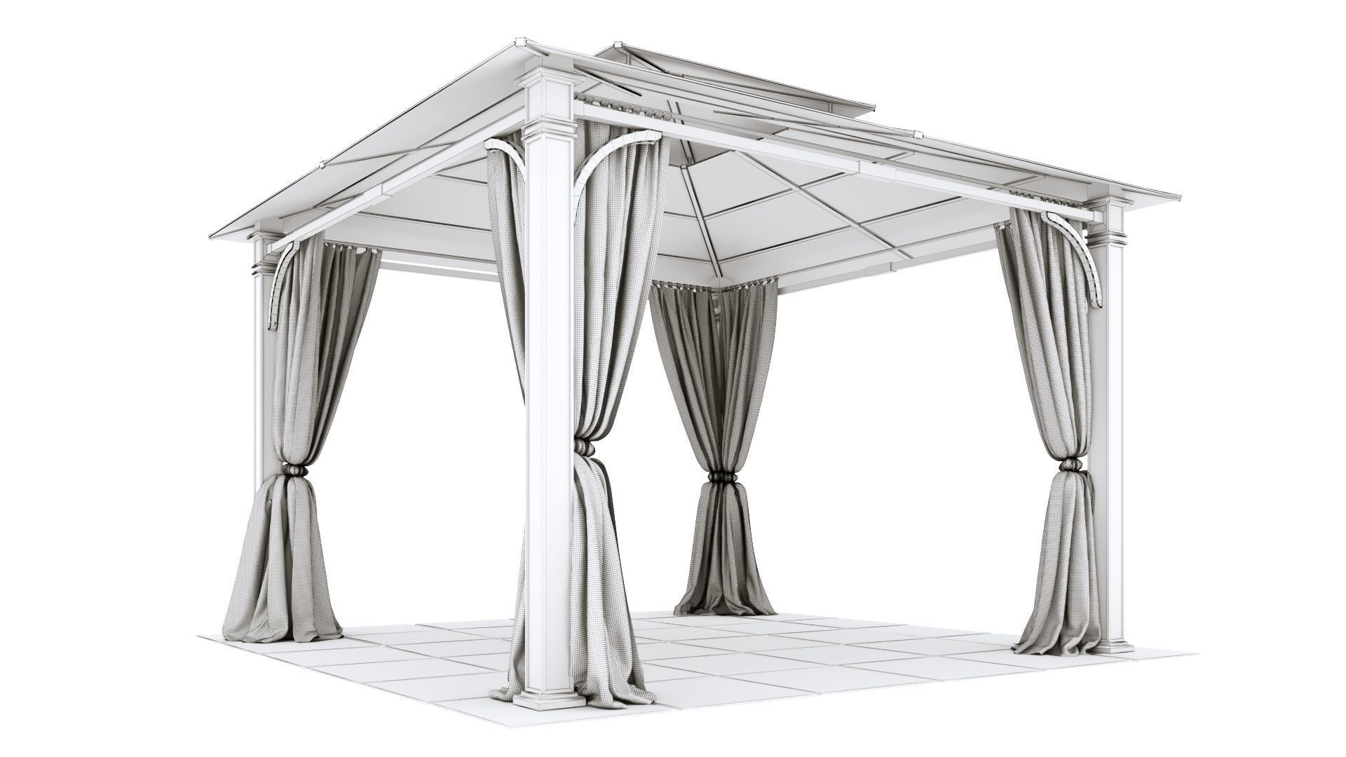 Gazebo outdoor with curtains 3D model_15