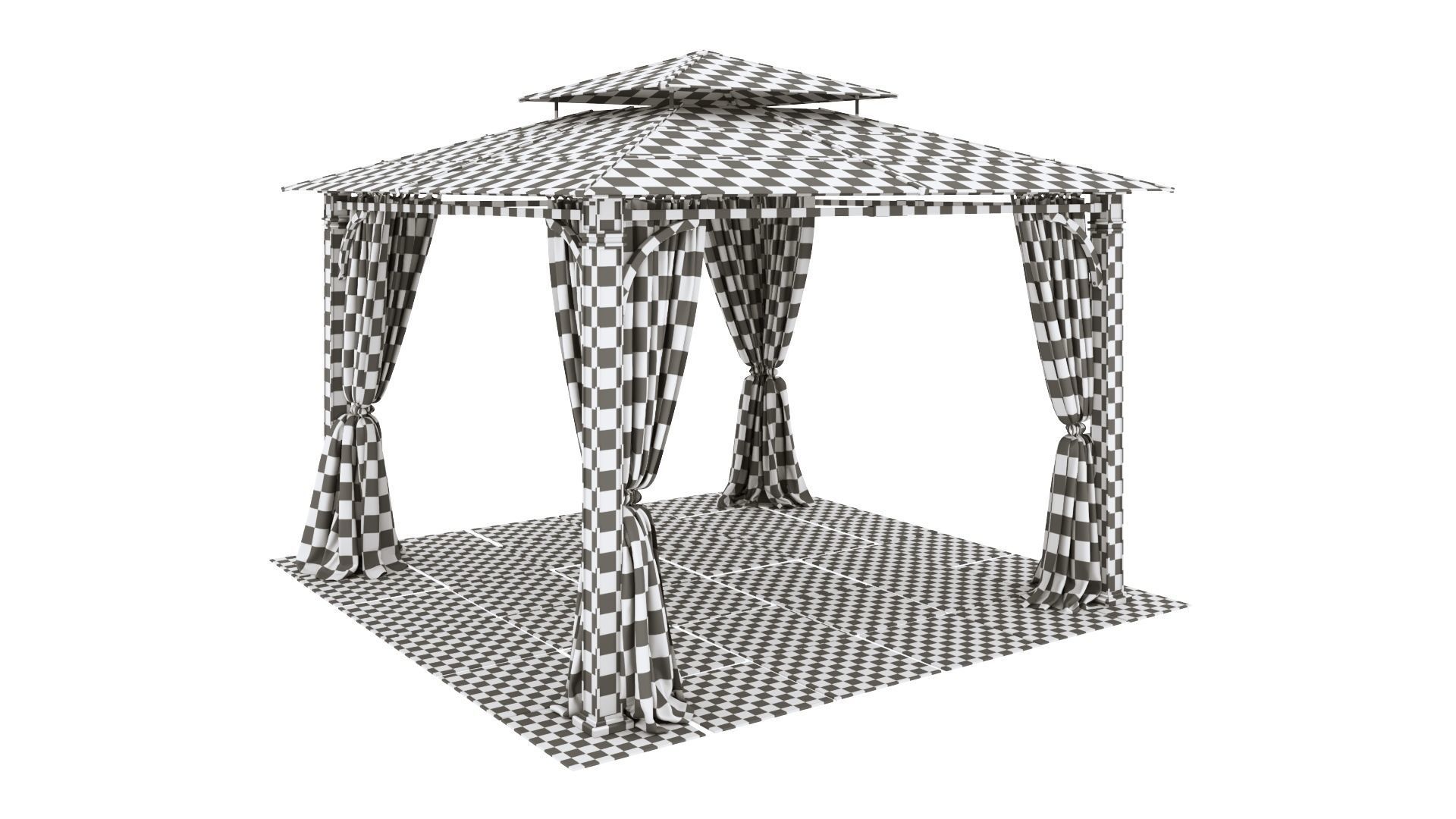Gazebo outdoor with curtains 3D model_26