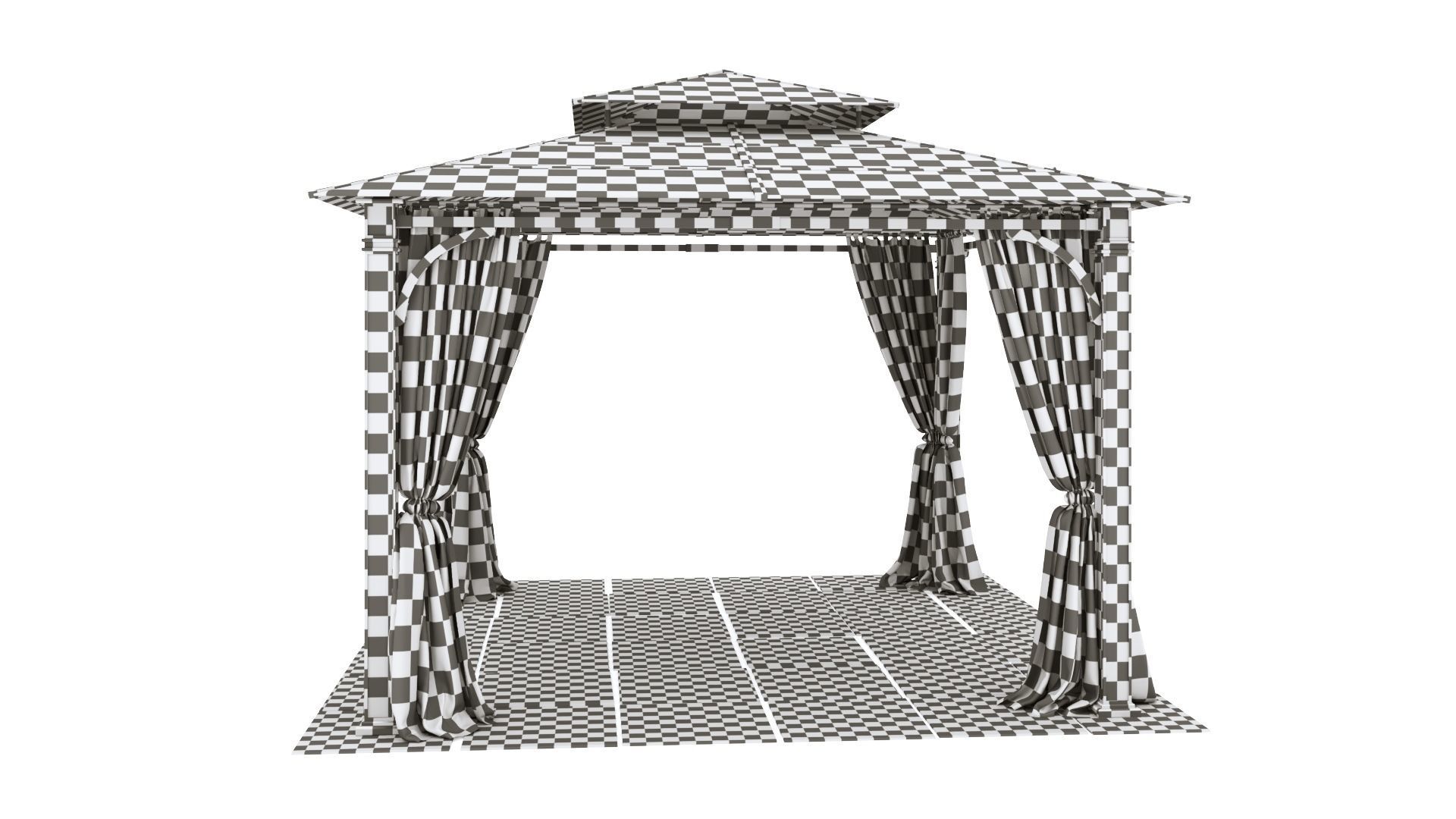 Gazebo outdoor with curtains 3D model_25