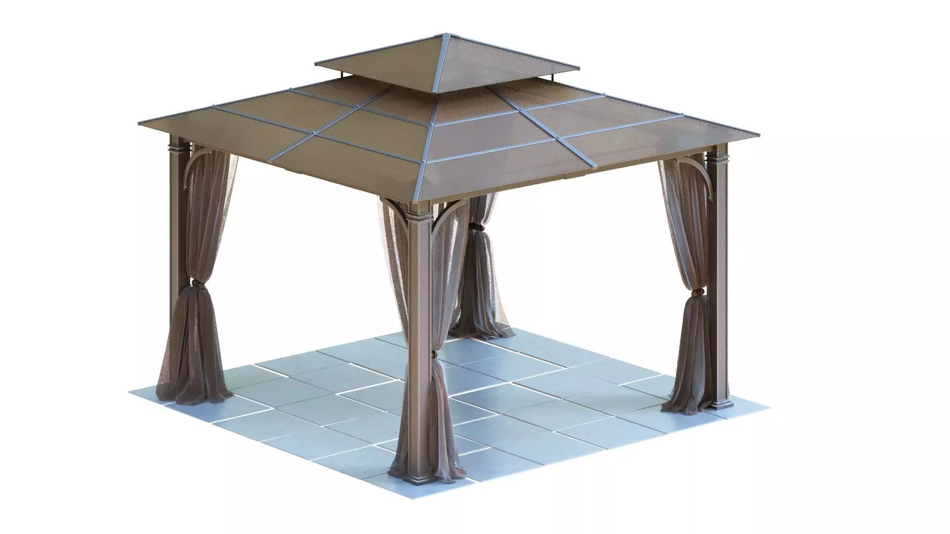 Gazebo outdoor with curtains 3D model_0