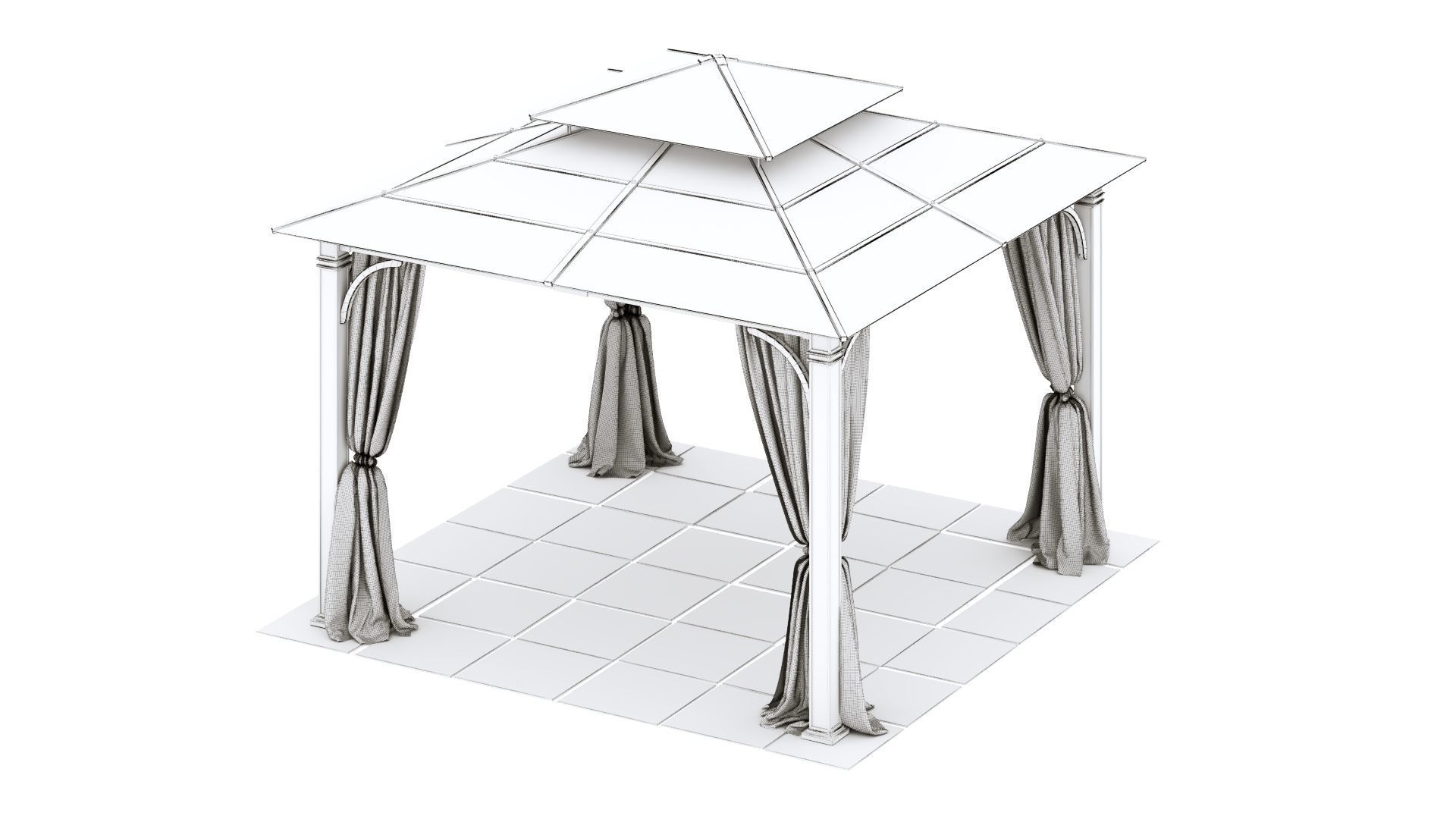 Gazebo outdoor with curtains 3D model_17