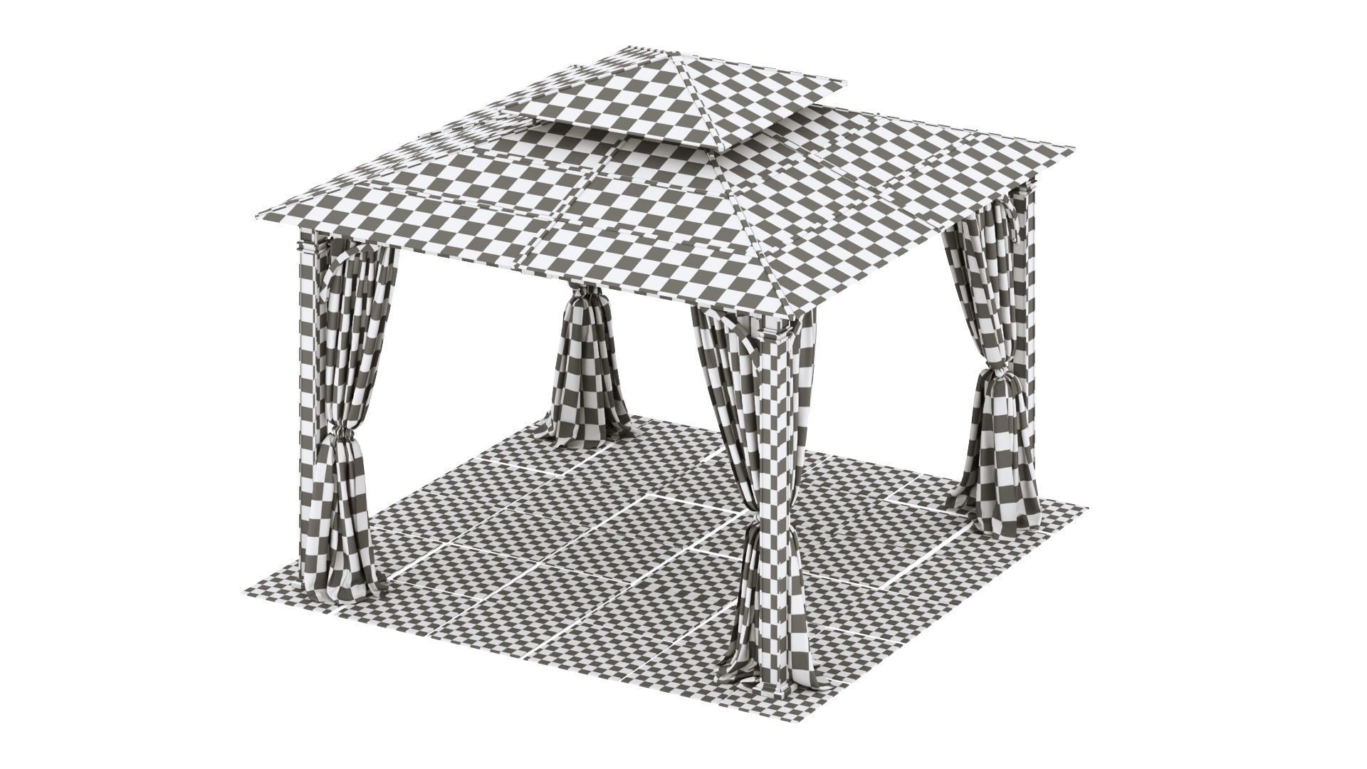 Gazebo outdoor with curtains 3D model_29