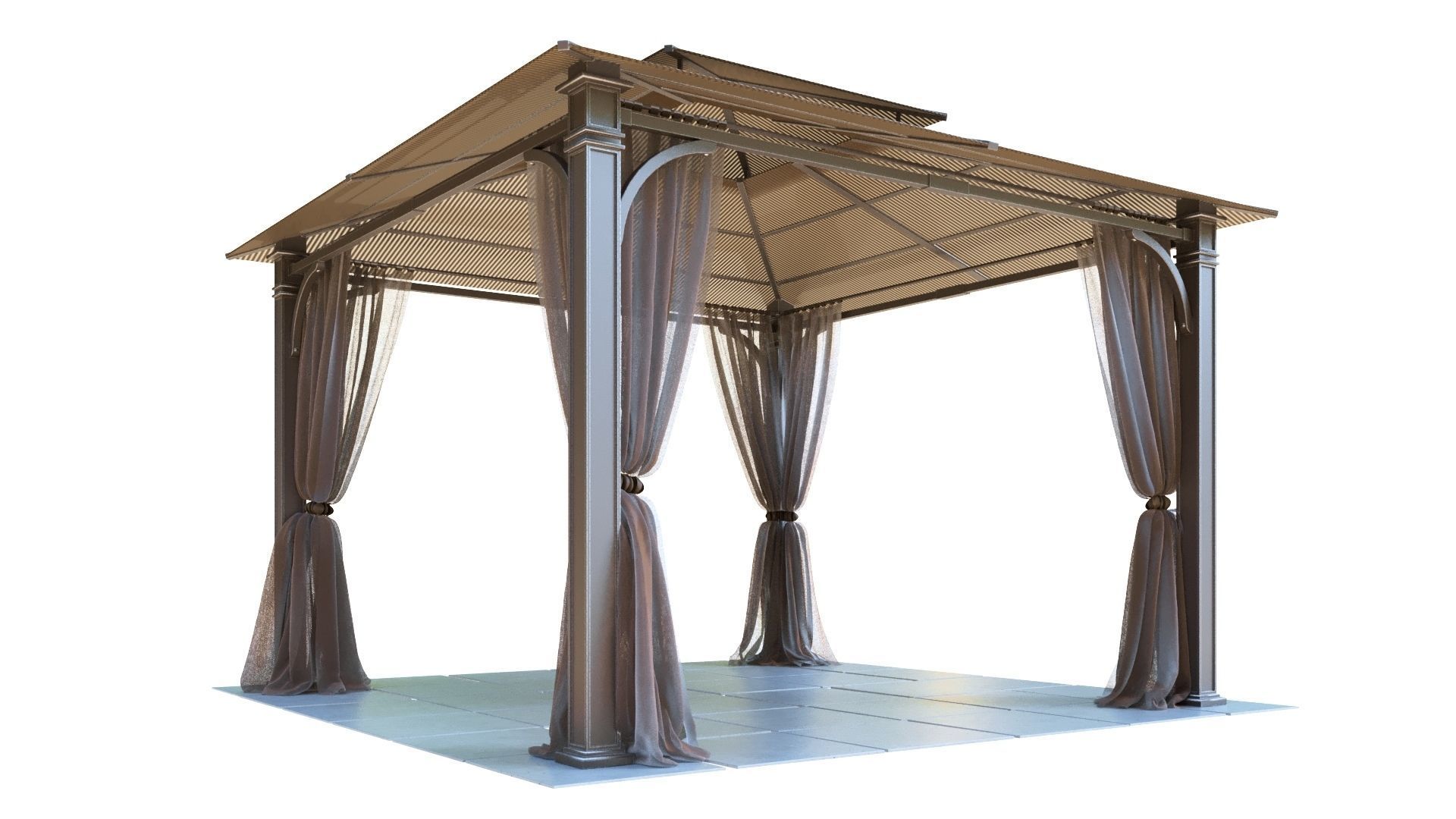 Gazebo outdoor with curtains 3D model_4
