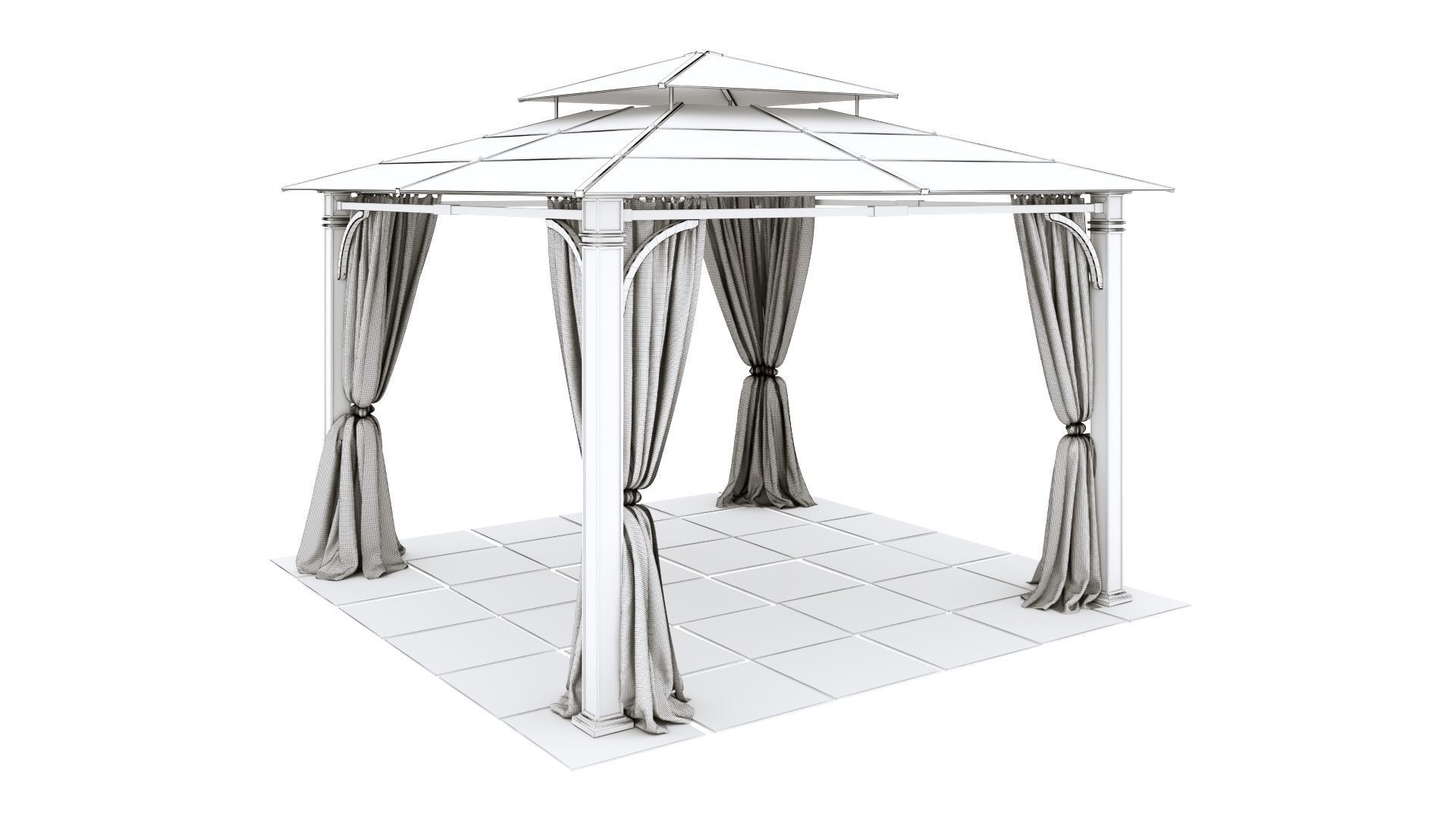 Gazebo outdoor with curtains 3D model_14