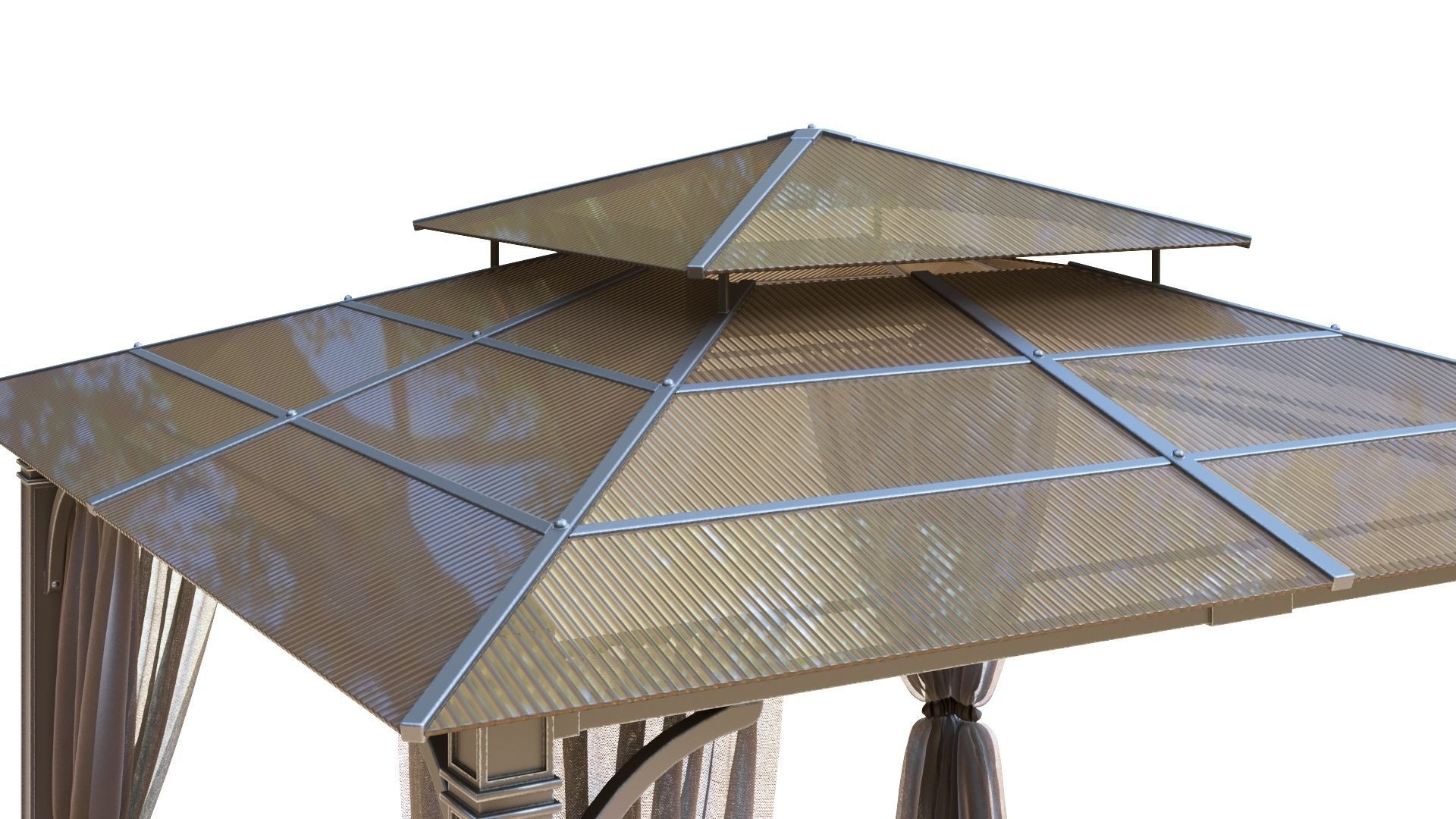 Gazebo outdoor with curtains 3D model_8